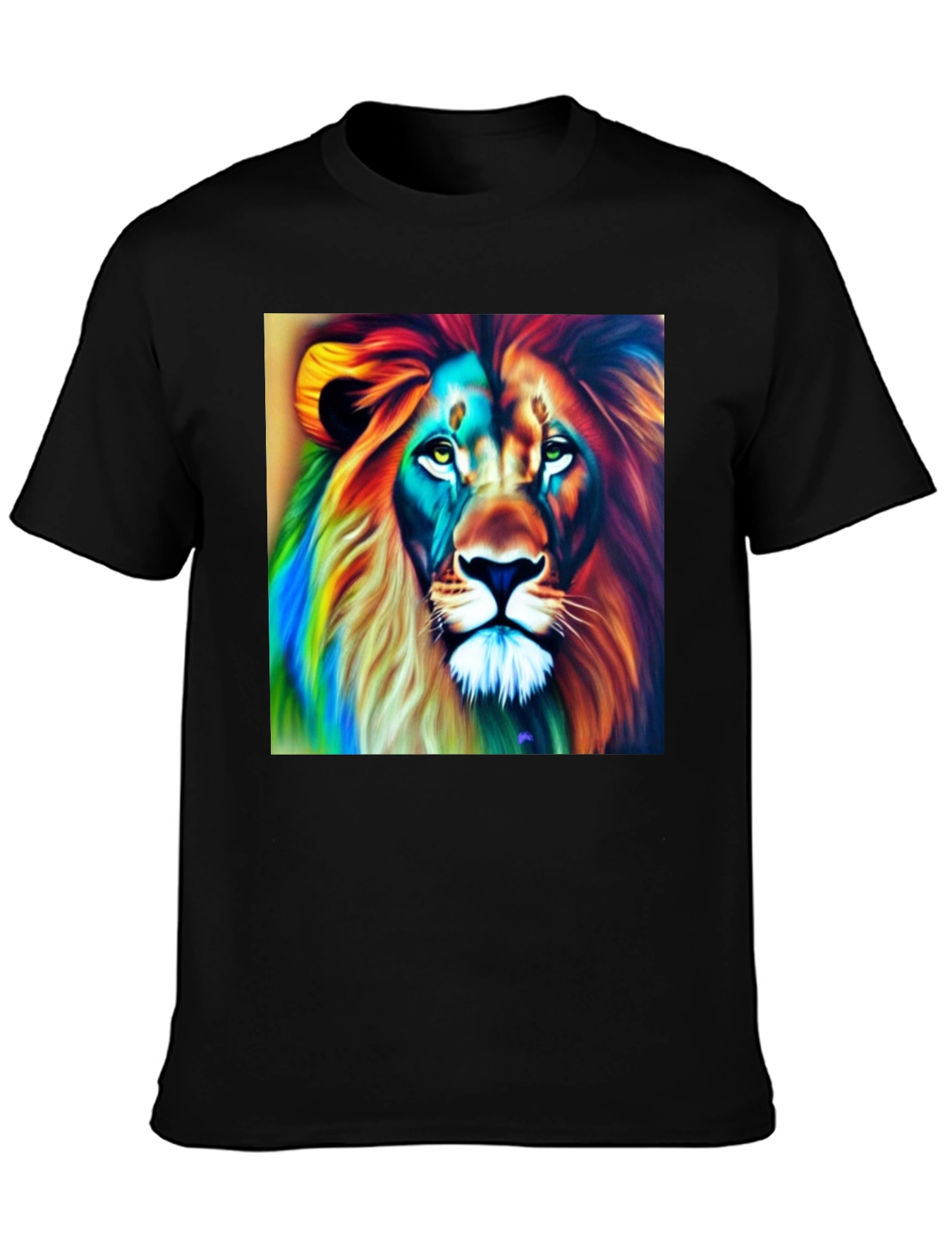 Colorful Lion Graphic Tee - Men's Black T-Shirt - 3