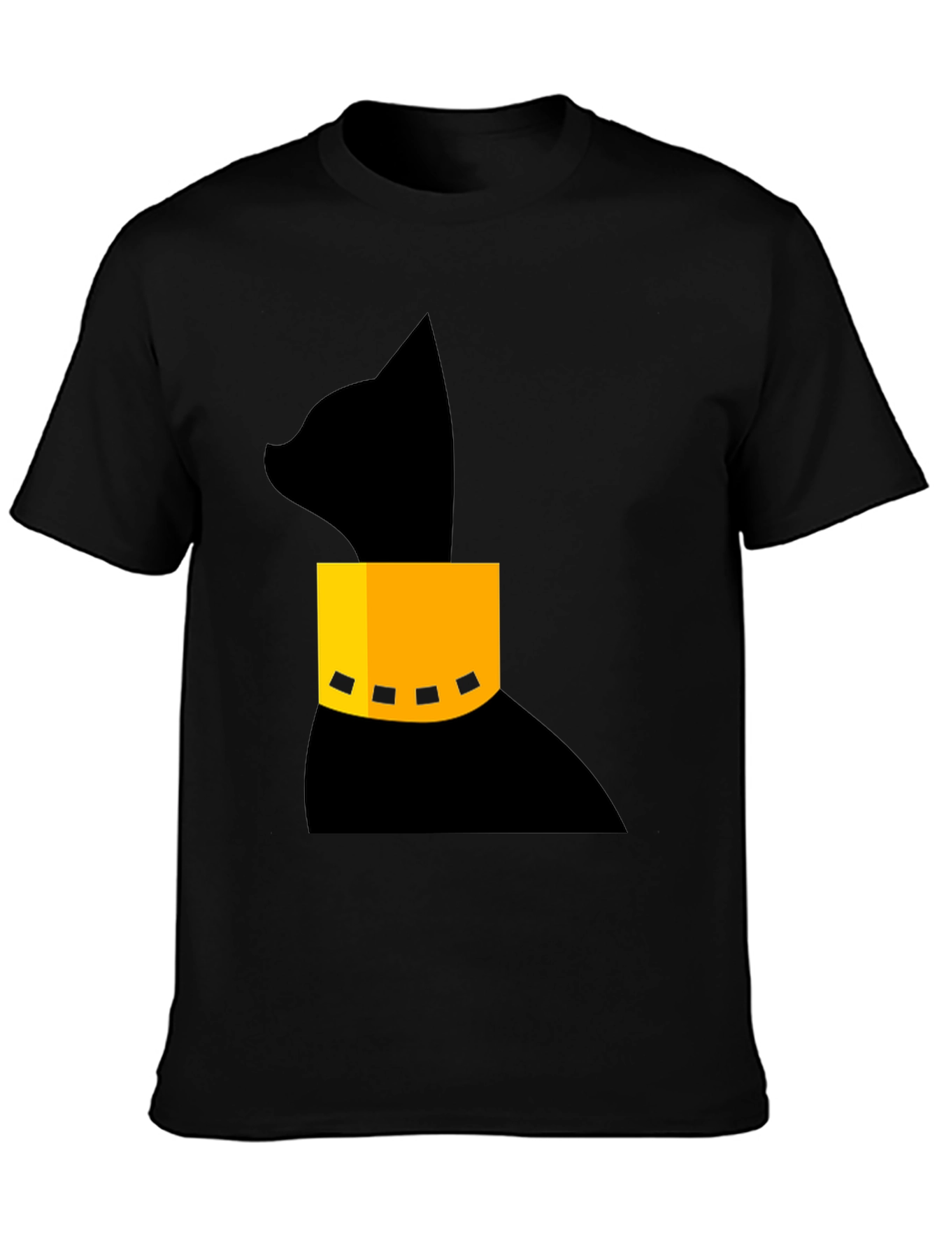 Black Modern Black Cat T-Shirt with Geometric Collar view 3