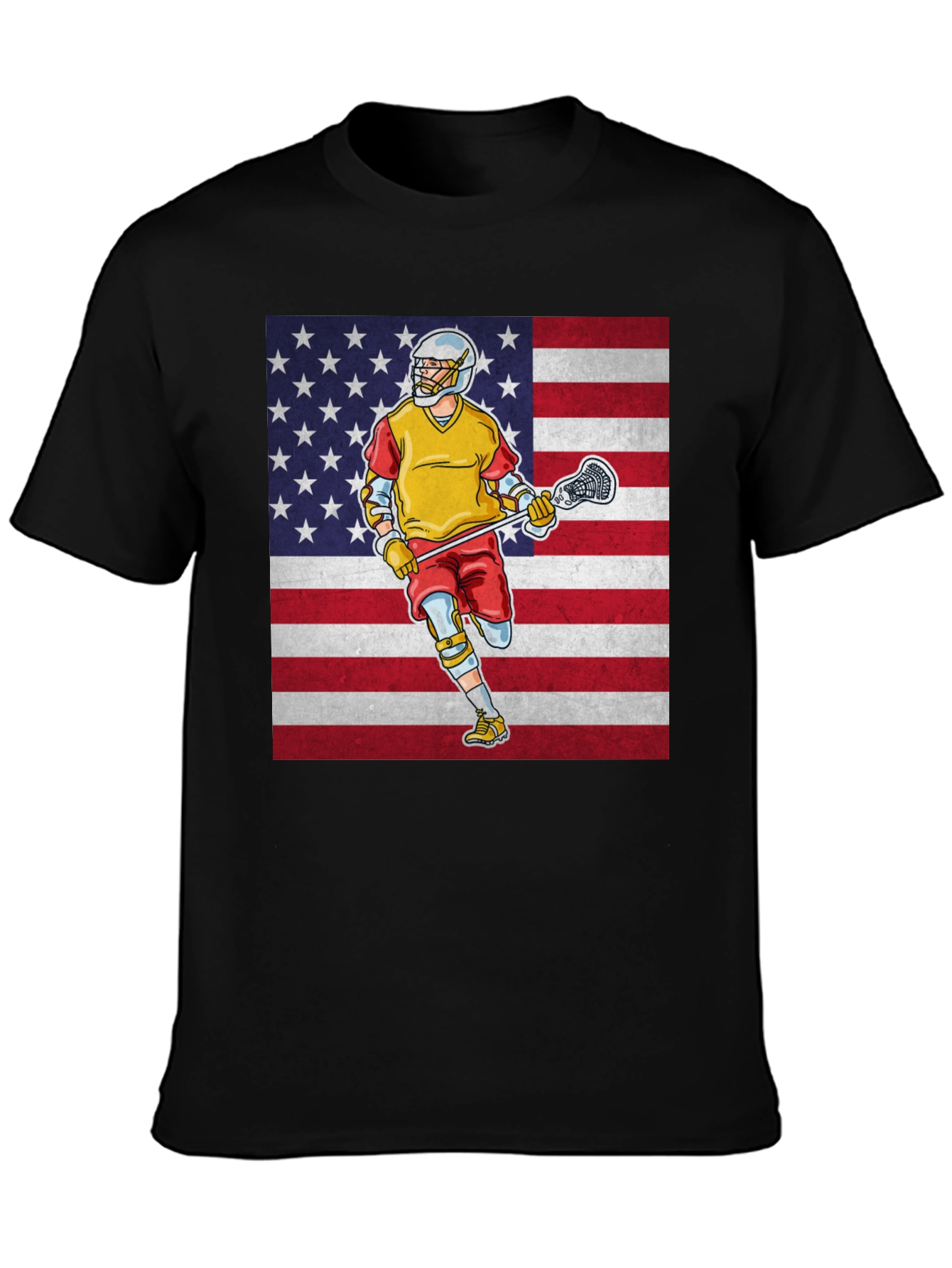 Black American Lacrosse Player Graphic T-Shirt view 3