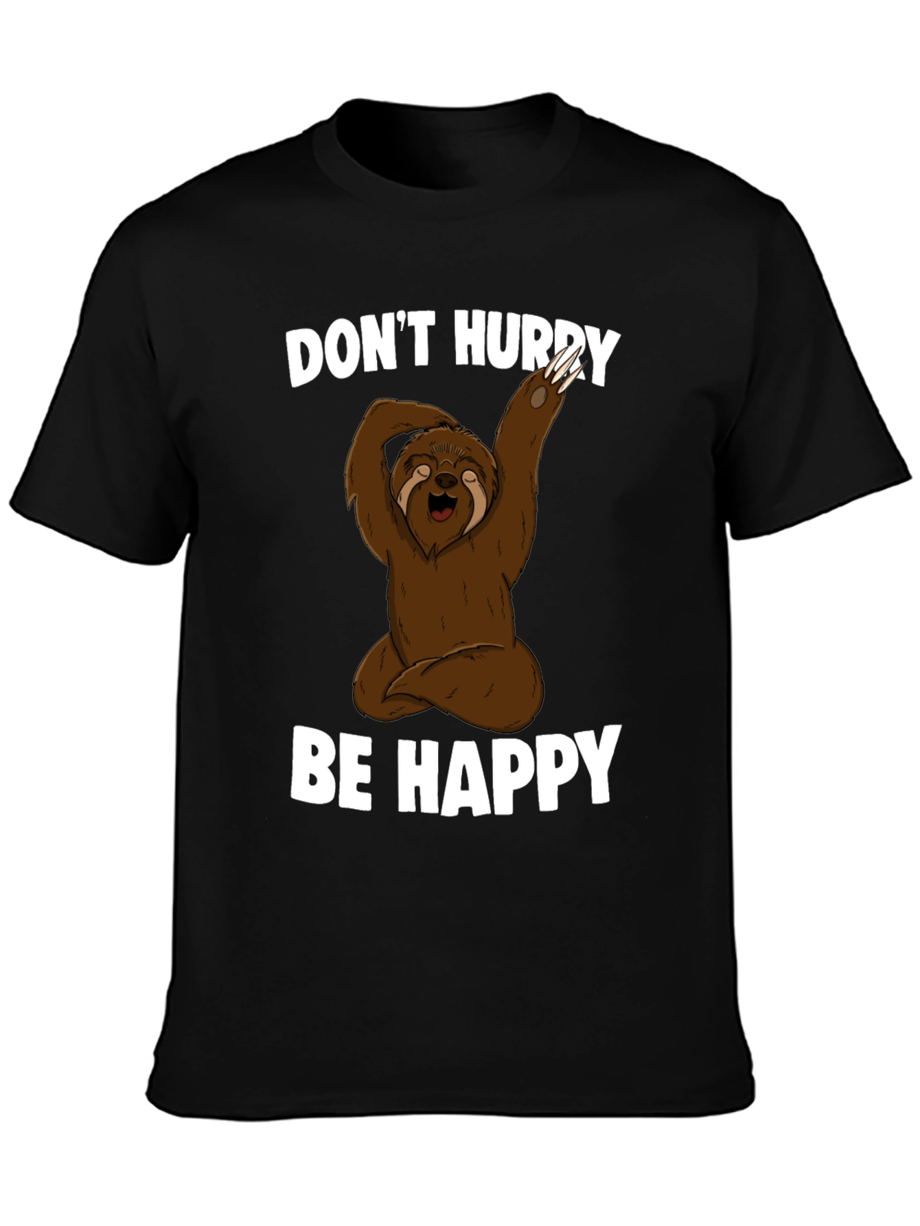 Black Sloth Yoga T-Shirt - Don't Hurry Be Happy view 3
