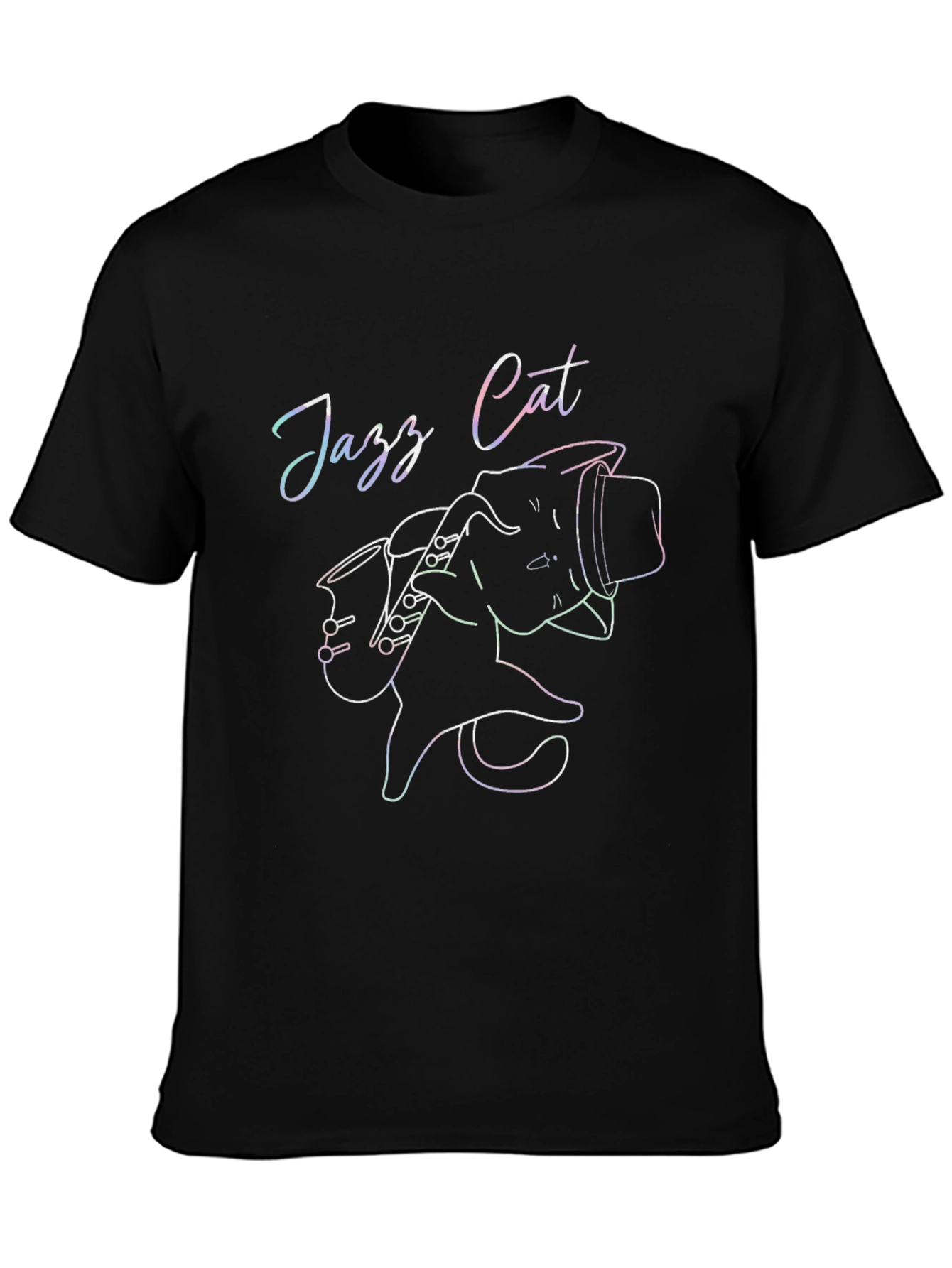 Black Jazz Cat T-Shirt - Cool Cat Musician Tee view 3
