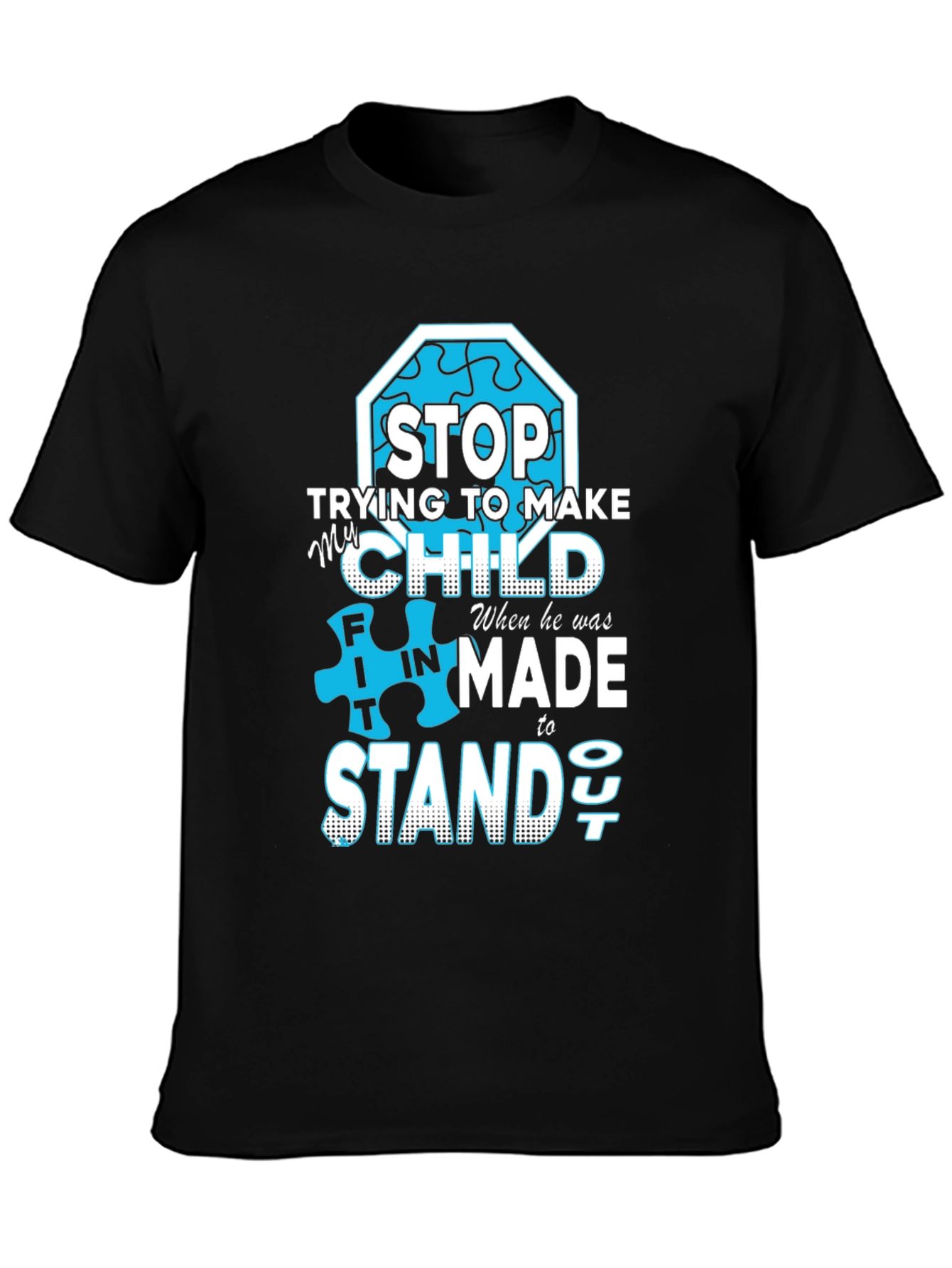 Black Autism Awareness T-Shirt: Stand Out view 3
