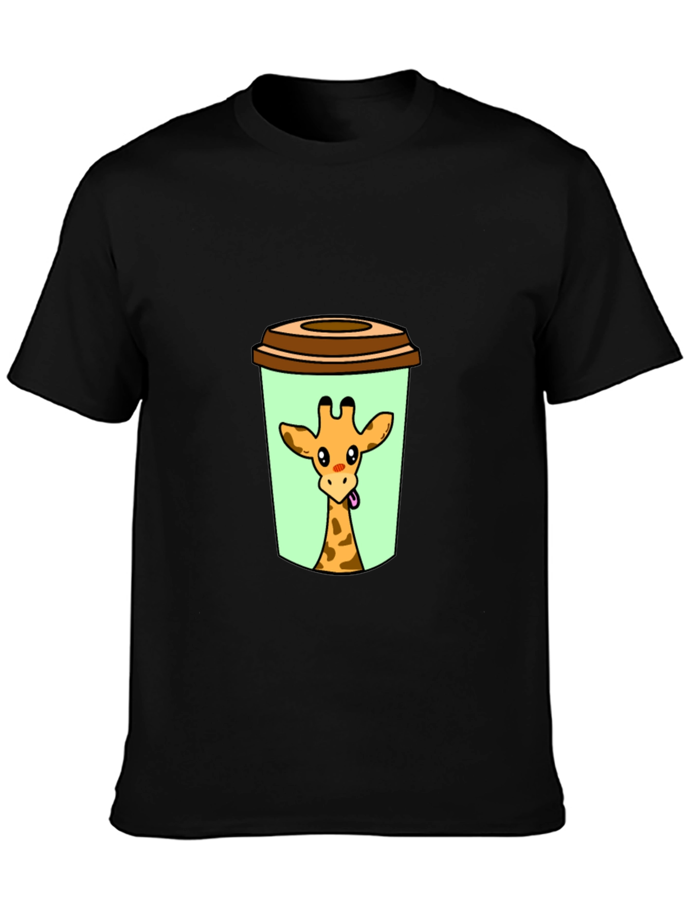 Black Giraffe in Cup Graphic Tee - Novelty Animal Shirt view 3