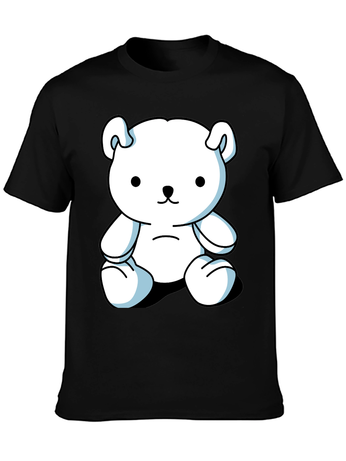Black Cute Cartoon Bear Graphic Black T-Shirt view 3