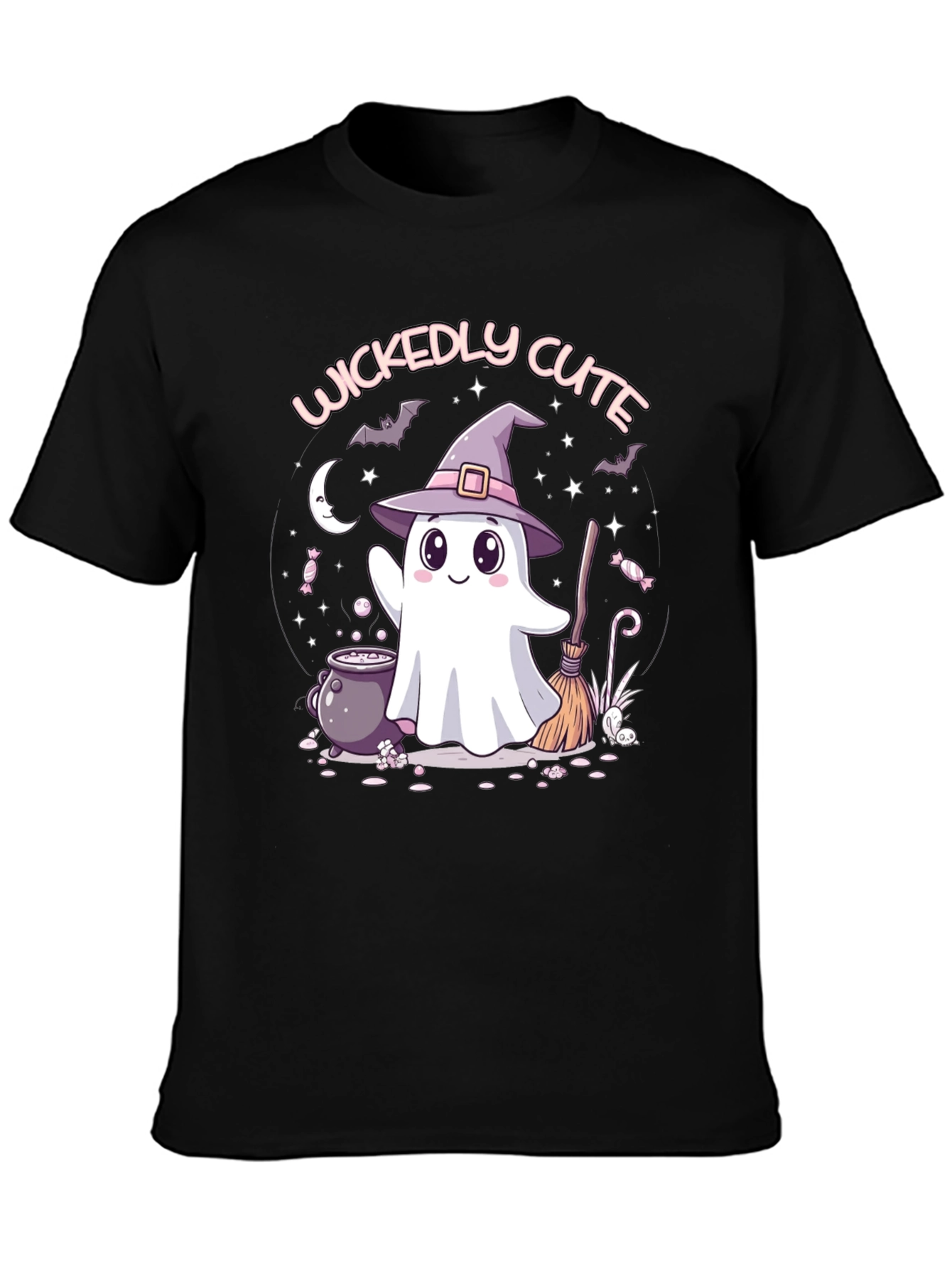 Black Wickedly Cute Halloween Ghost T-Shirt view 3