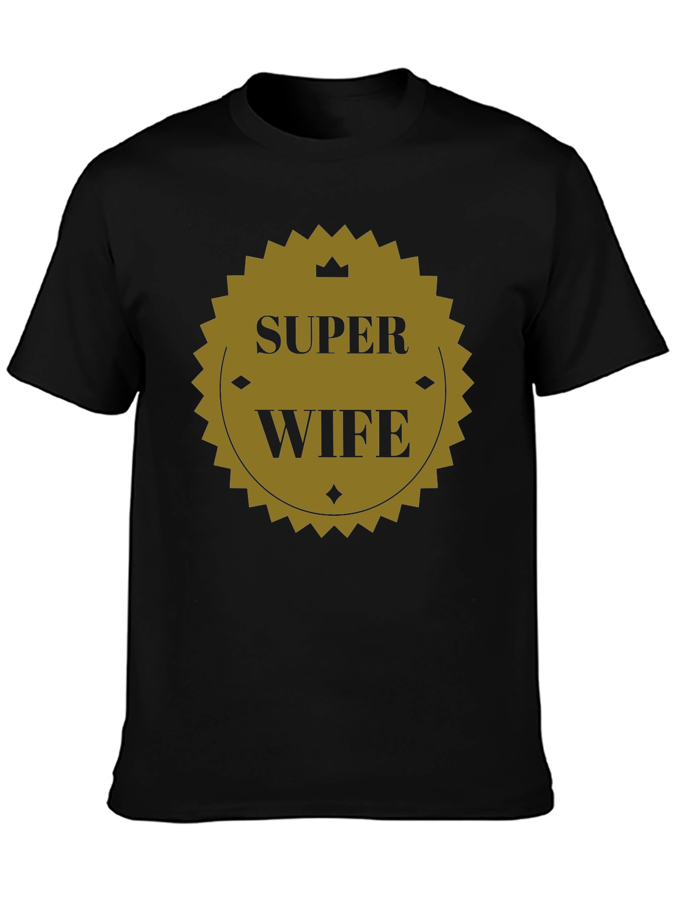 Black Super Wife Graphic Tee - Black Crew Neck T-Shirt view 3