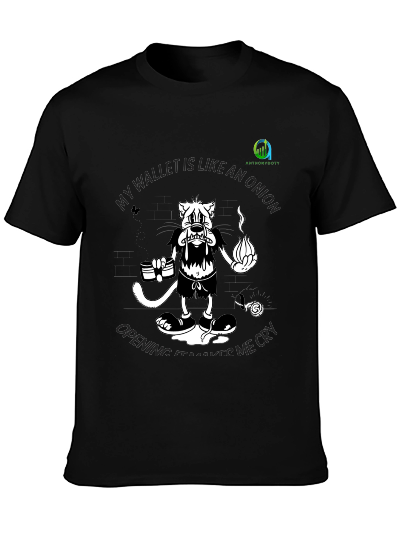 Black Funny "Wallet Like An Onion" Graphic Black T-Shirt view 3