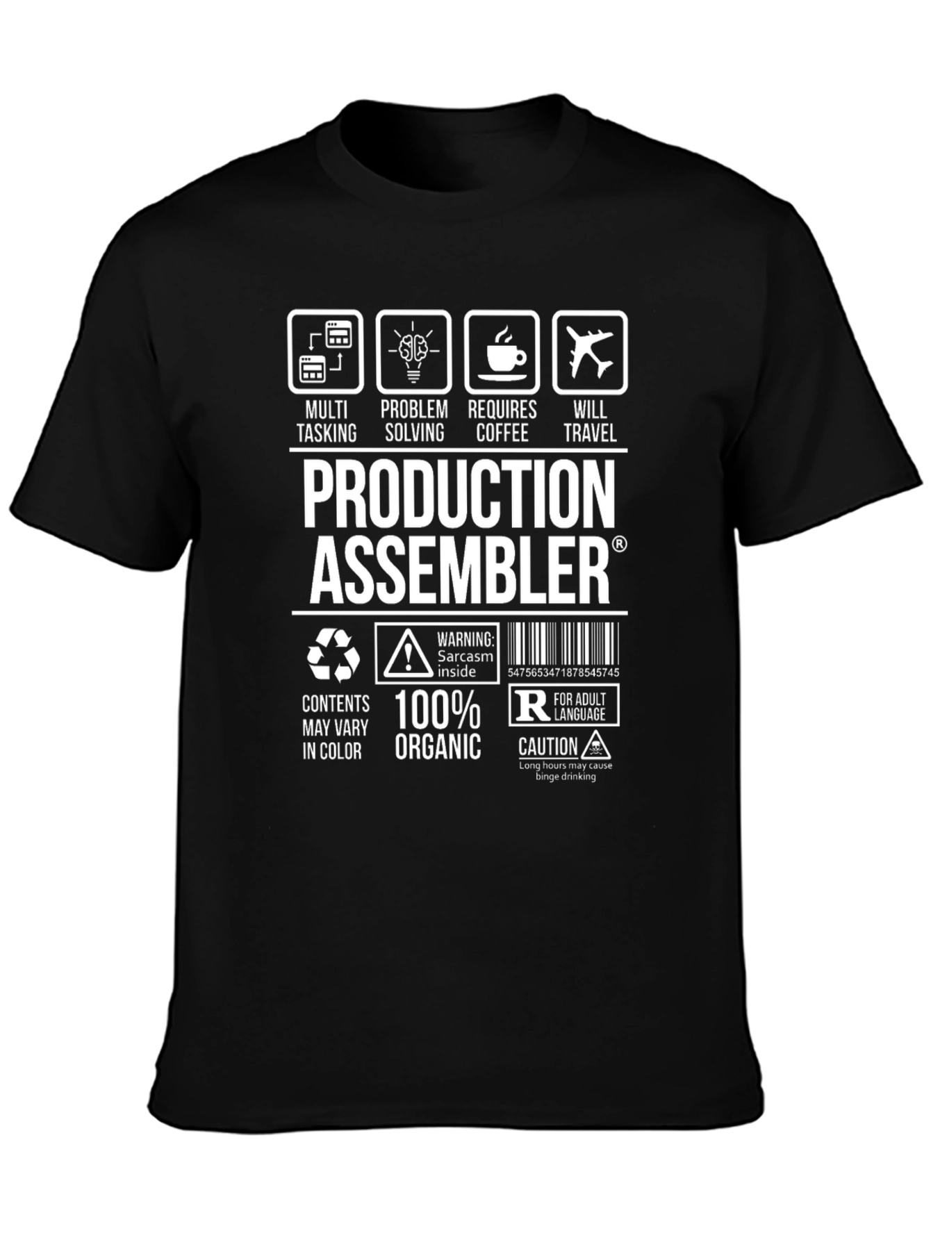Production Assembler Black T-Shirt - Multi-Tasking, Problem Solving - 3