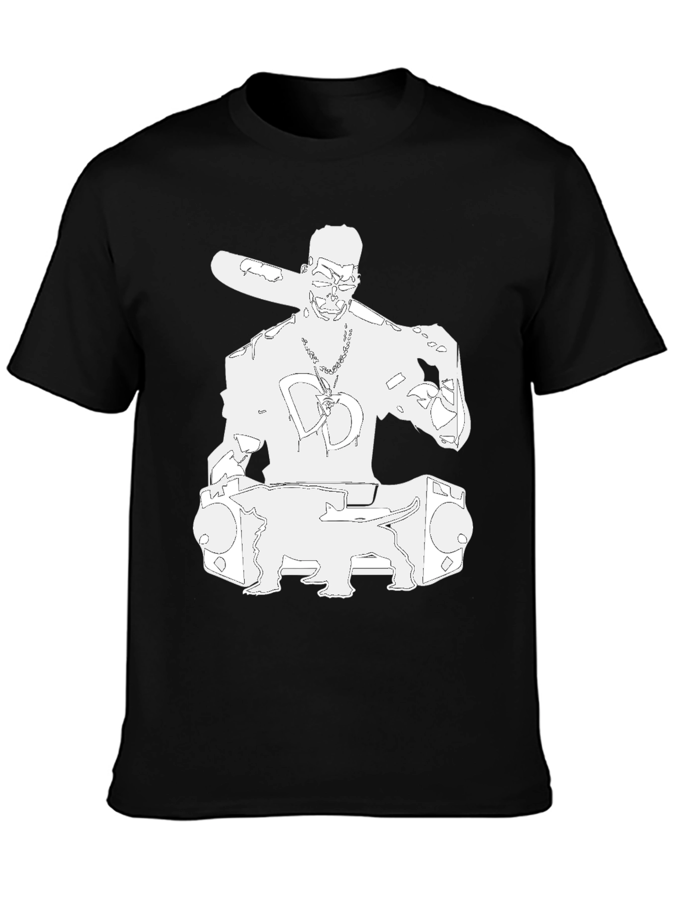 Black Black T-Shirt with White Graphic view 3