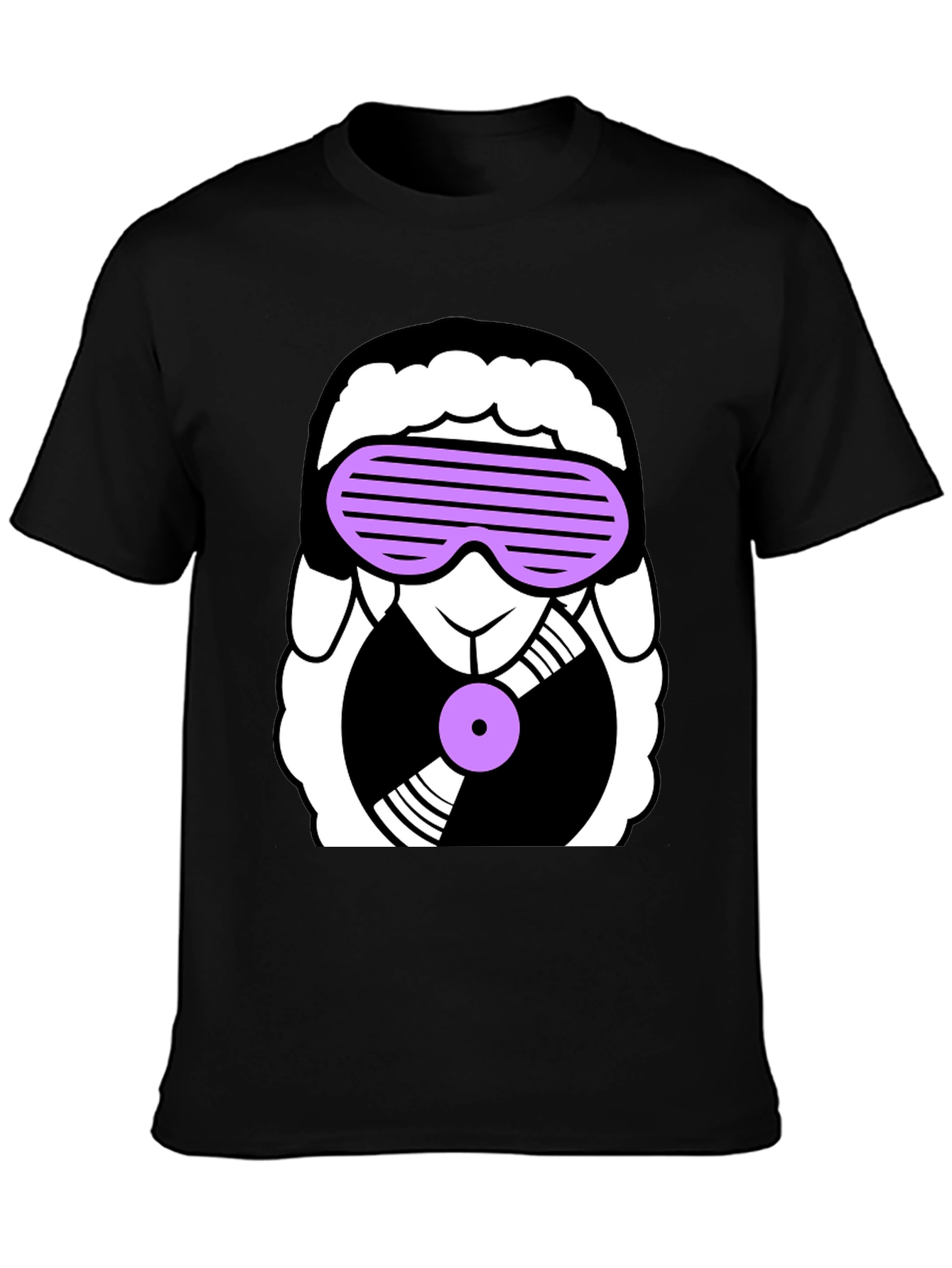 Black DJ Sheep Graphic Tee - Black Cotton T-Shirt view 3