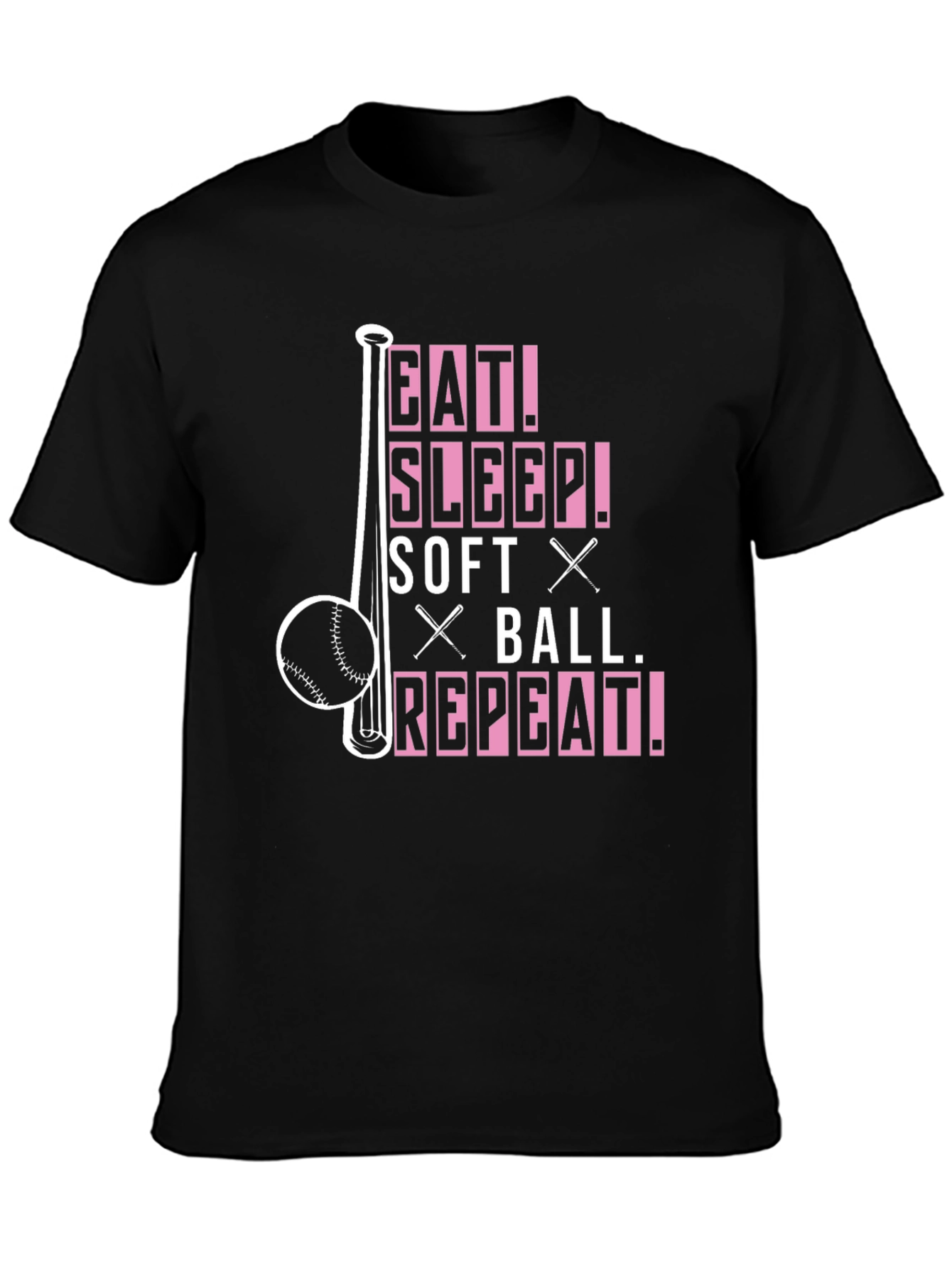 Black Eat Sleep Softball Repeat T-Shirt view 3