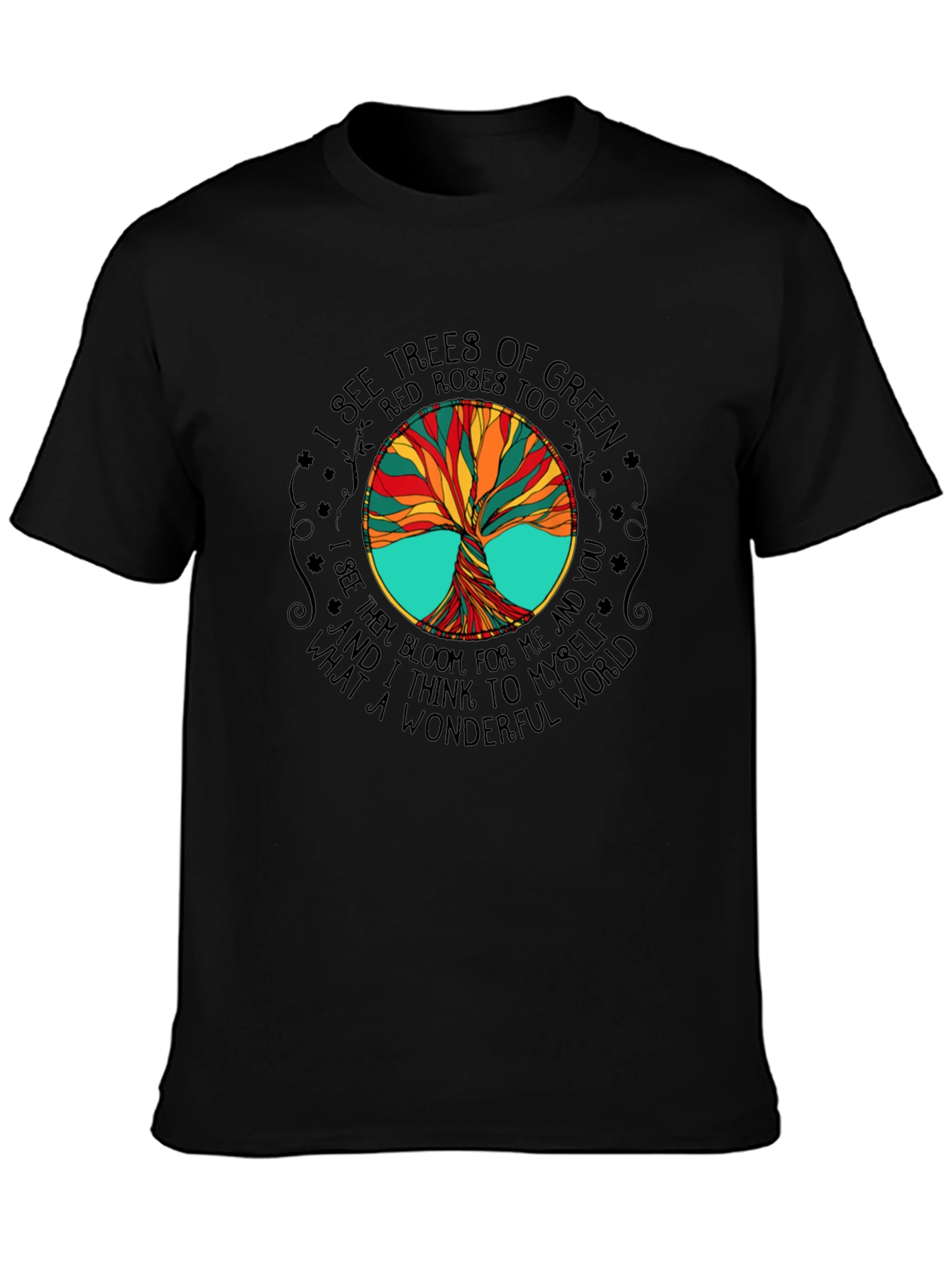 Black Wonderful World Tree T-Shirt - Nature Inspired Tee view 3