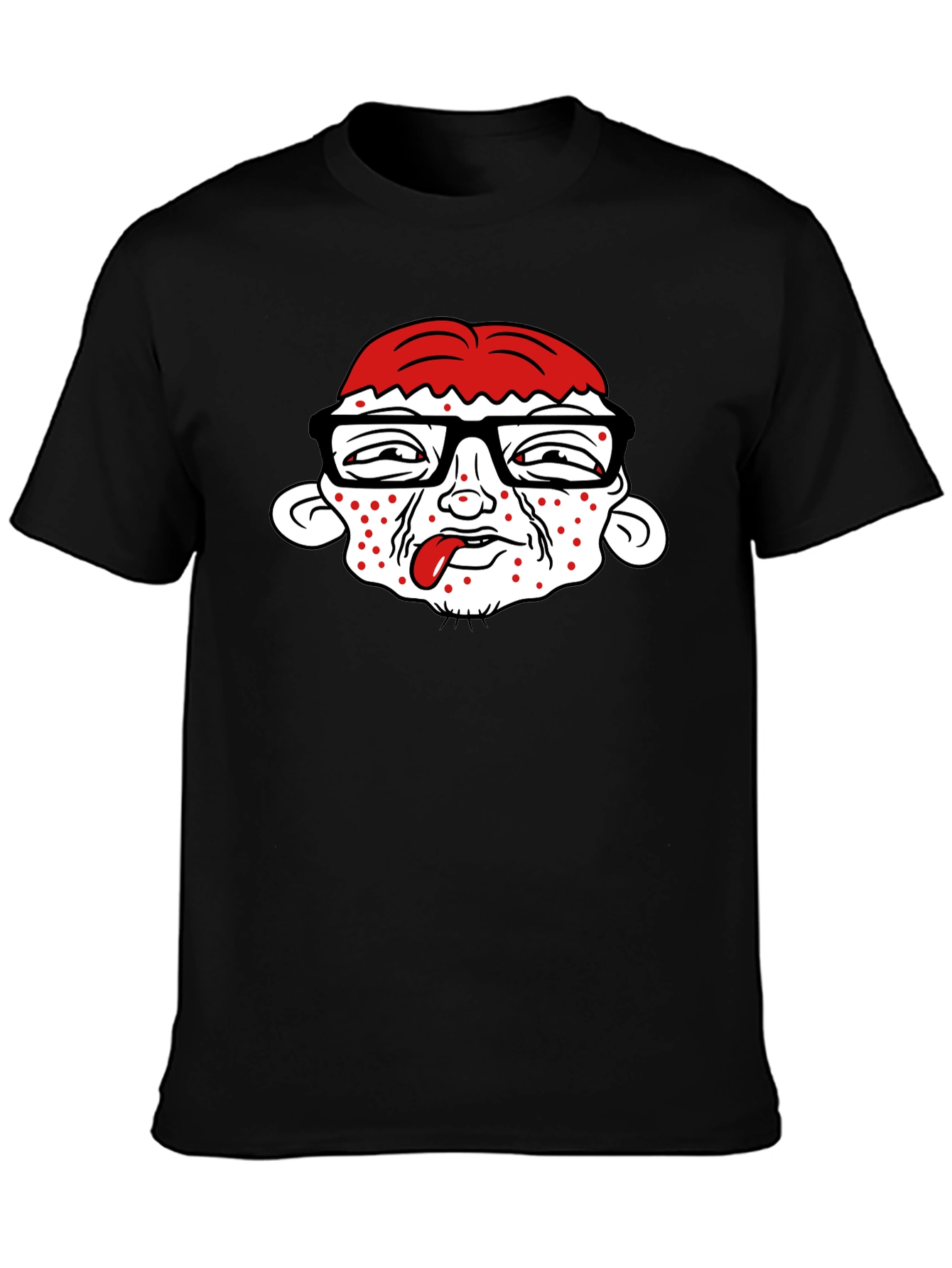 Black Funny Cartoon Face Black T-Shirt view 3