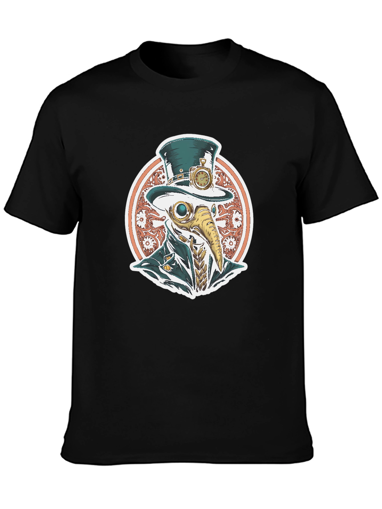 Black Steampunk Plague Doctor Graphic T-Shirt view 3