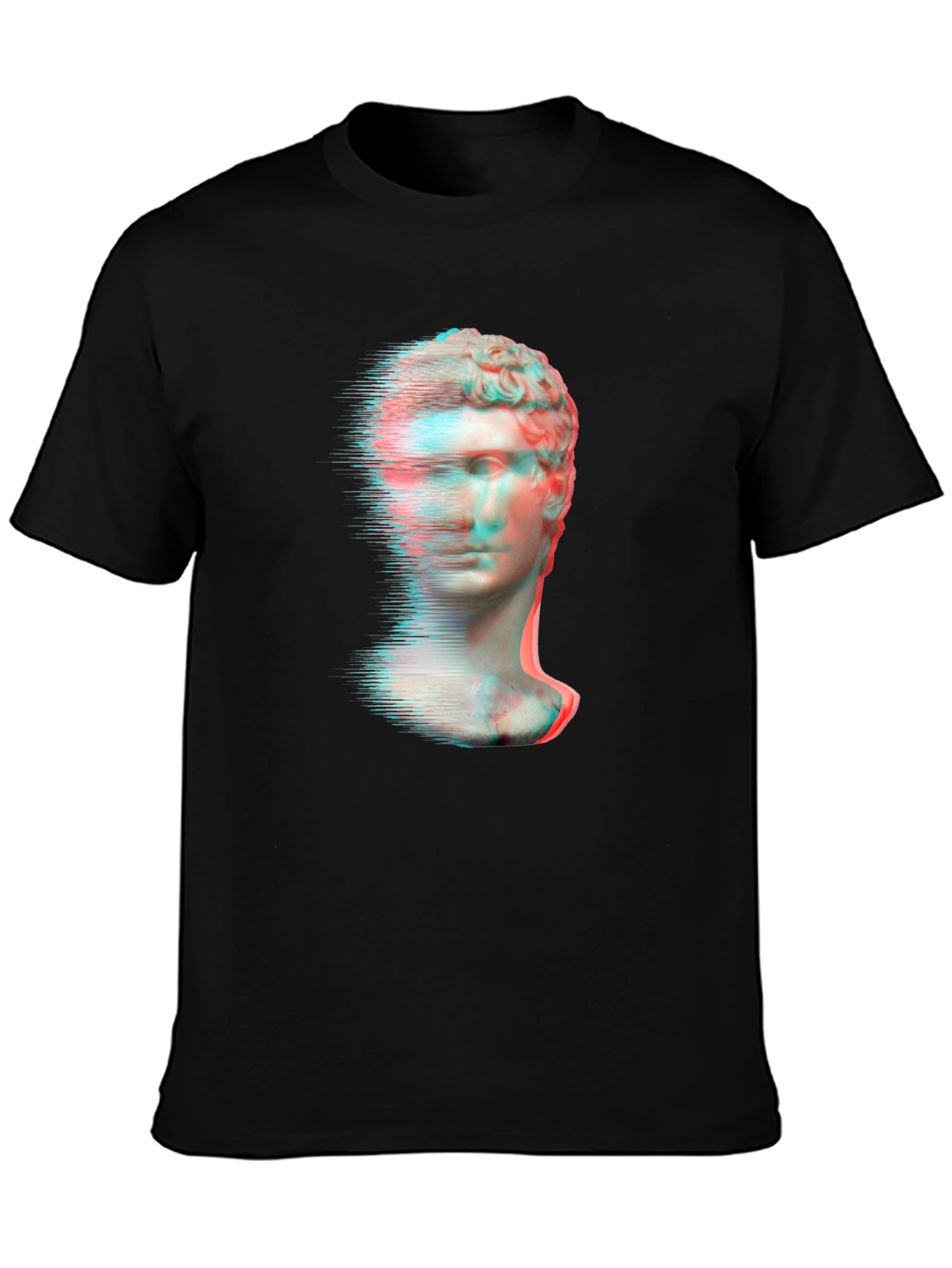 Black Glitch Art Statue Graphic Tee view 3