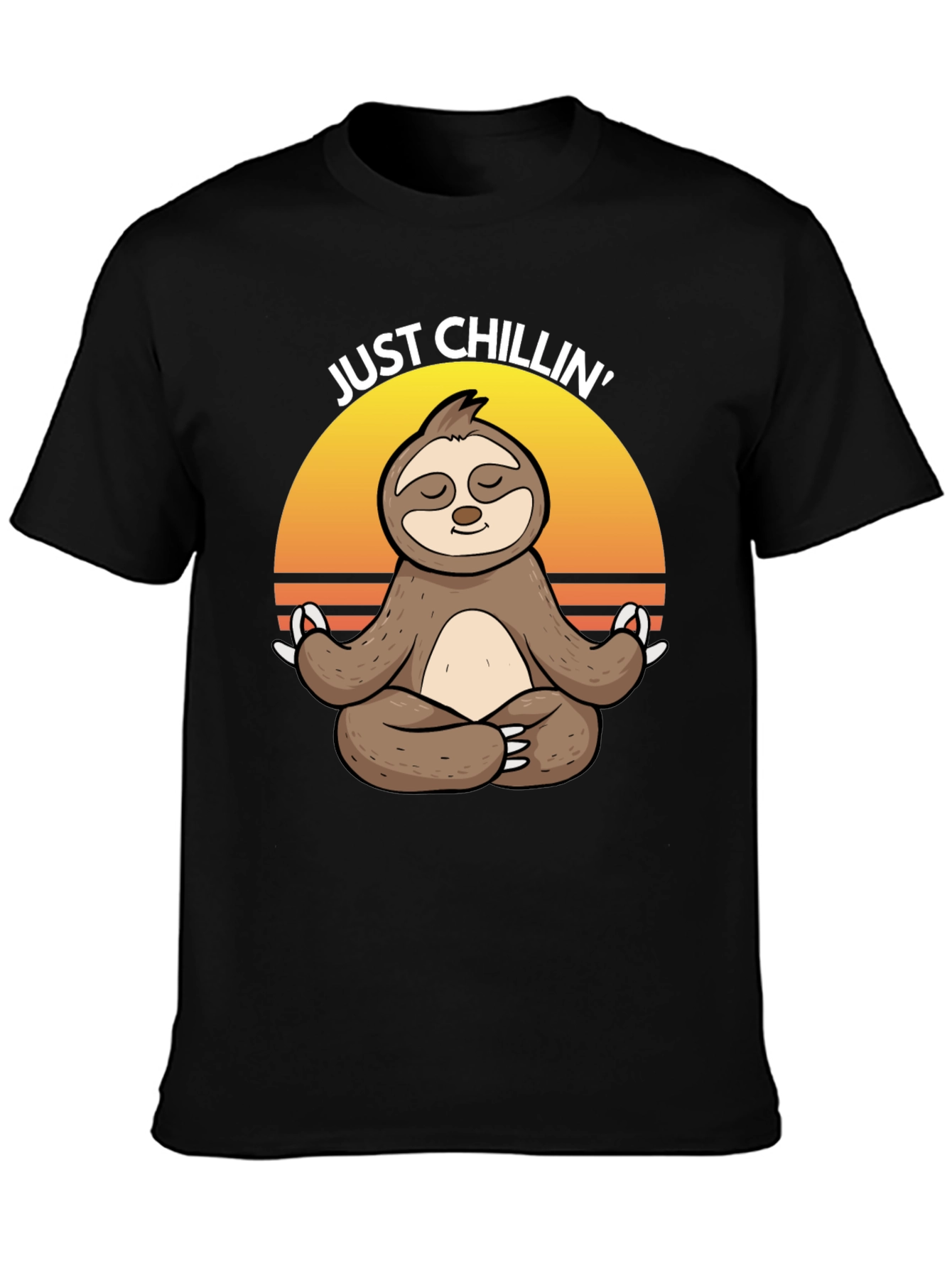 Black Just Chillin' Sloth Yoga Meditation T-Shirt view 3