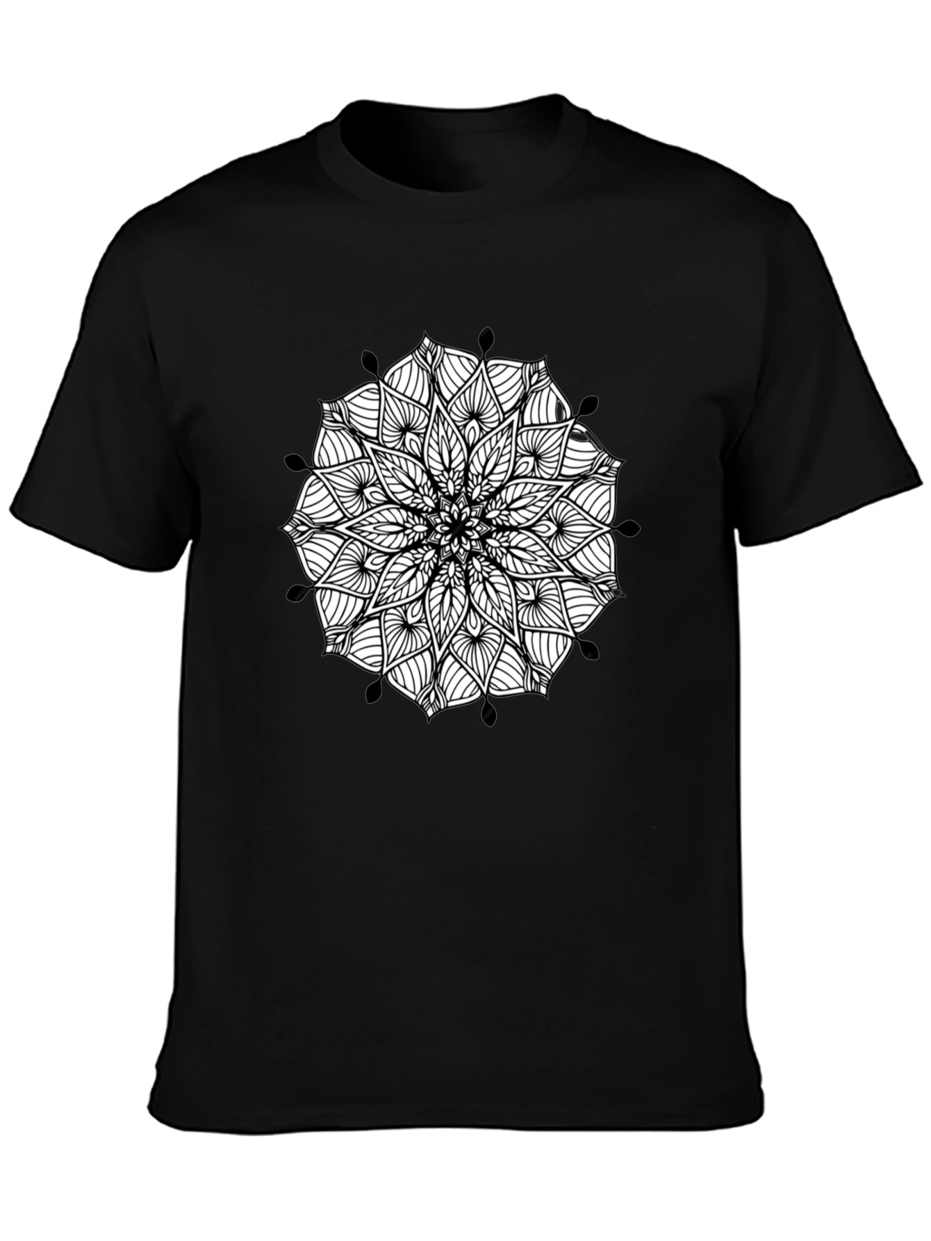 Black Mandala Graphic Black T-Shirt - Artistic Casual Wear view 3
