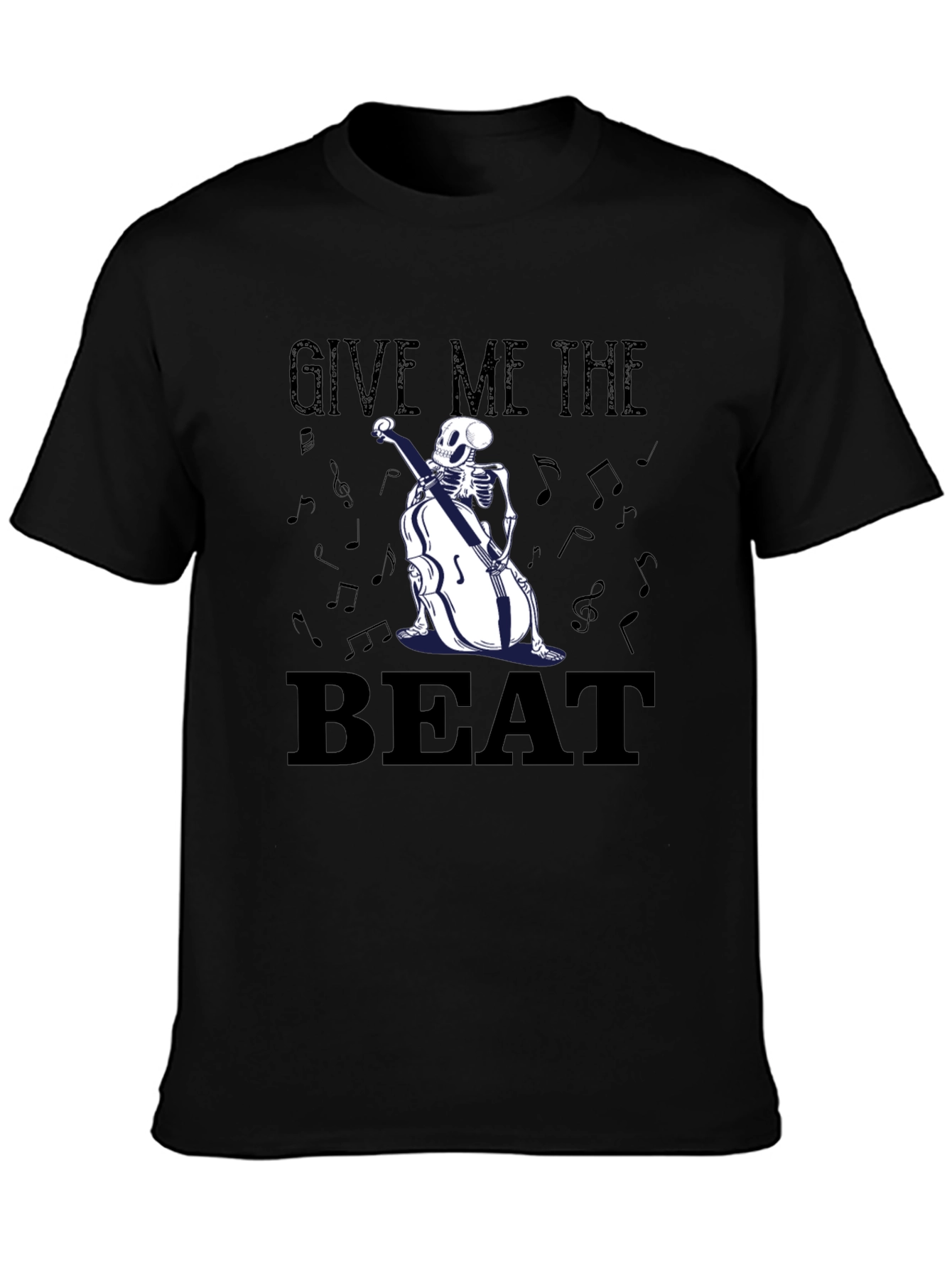 Black Give Me The Beat Skeleton Bassist Graphic T-Shirt view 3
