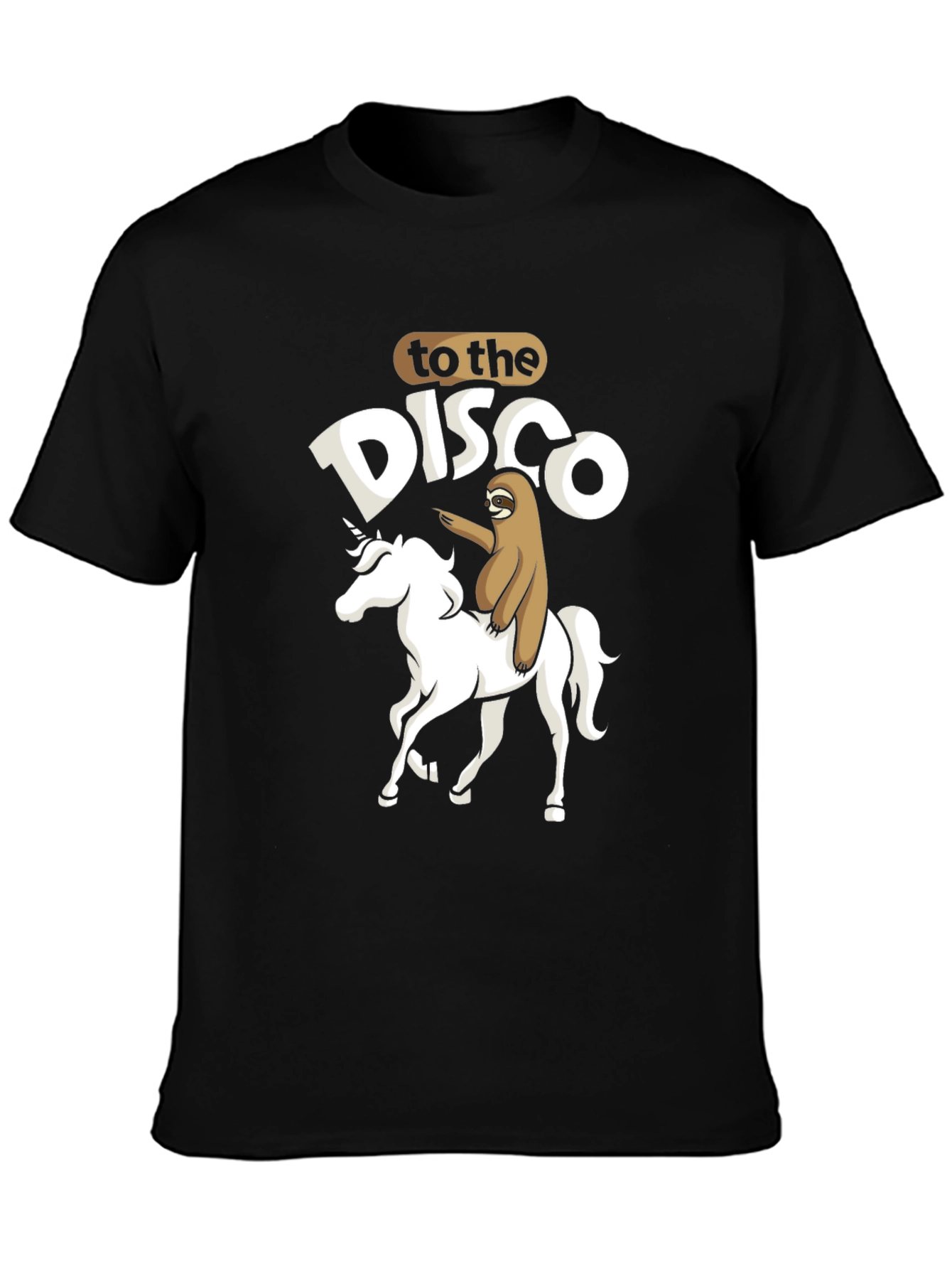 Black Sloth Riding Unicorn To The Disco T-Shirt view 3
