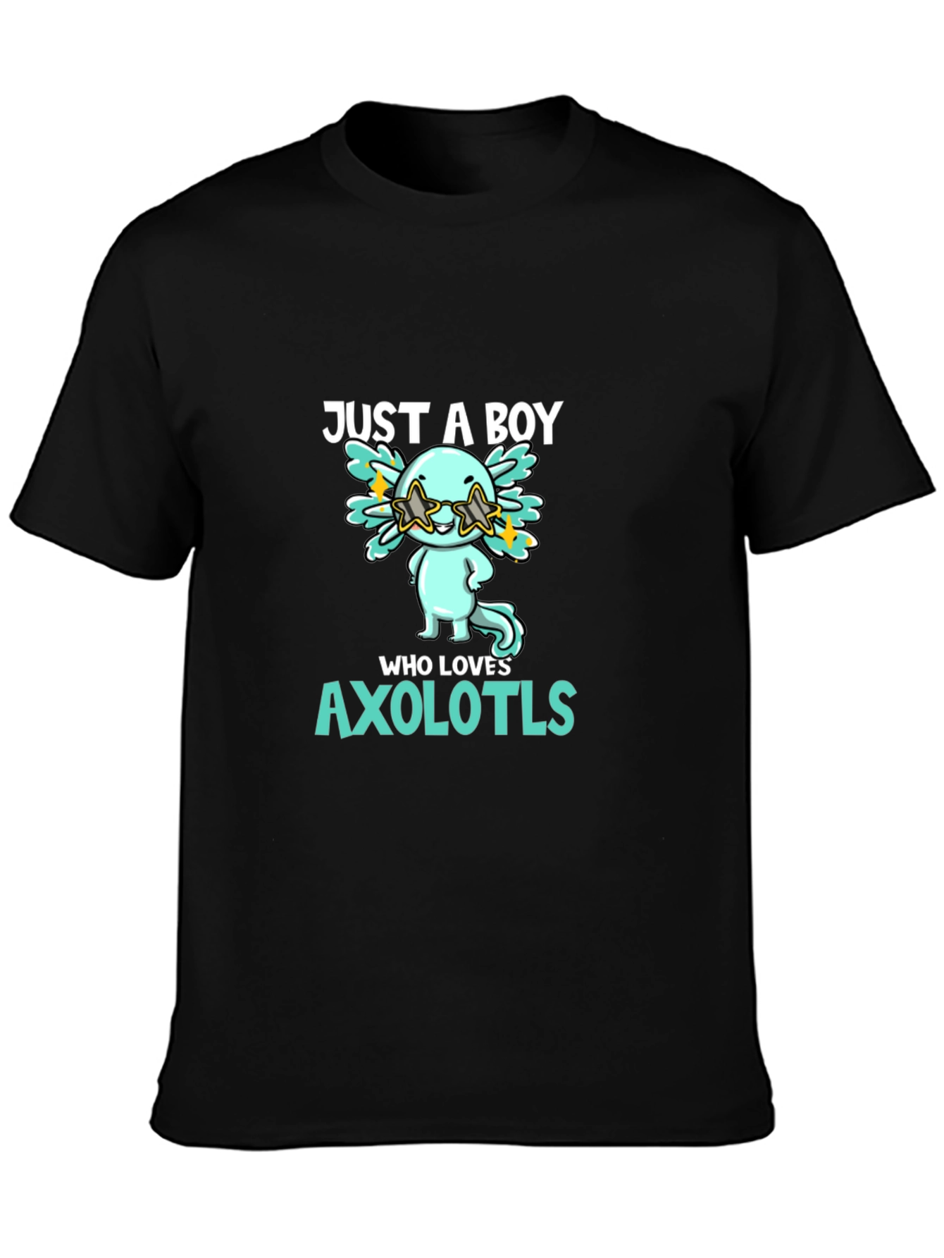 Black Just A Boy Who Loves Axolotls T-Shirt view 3