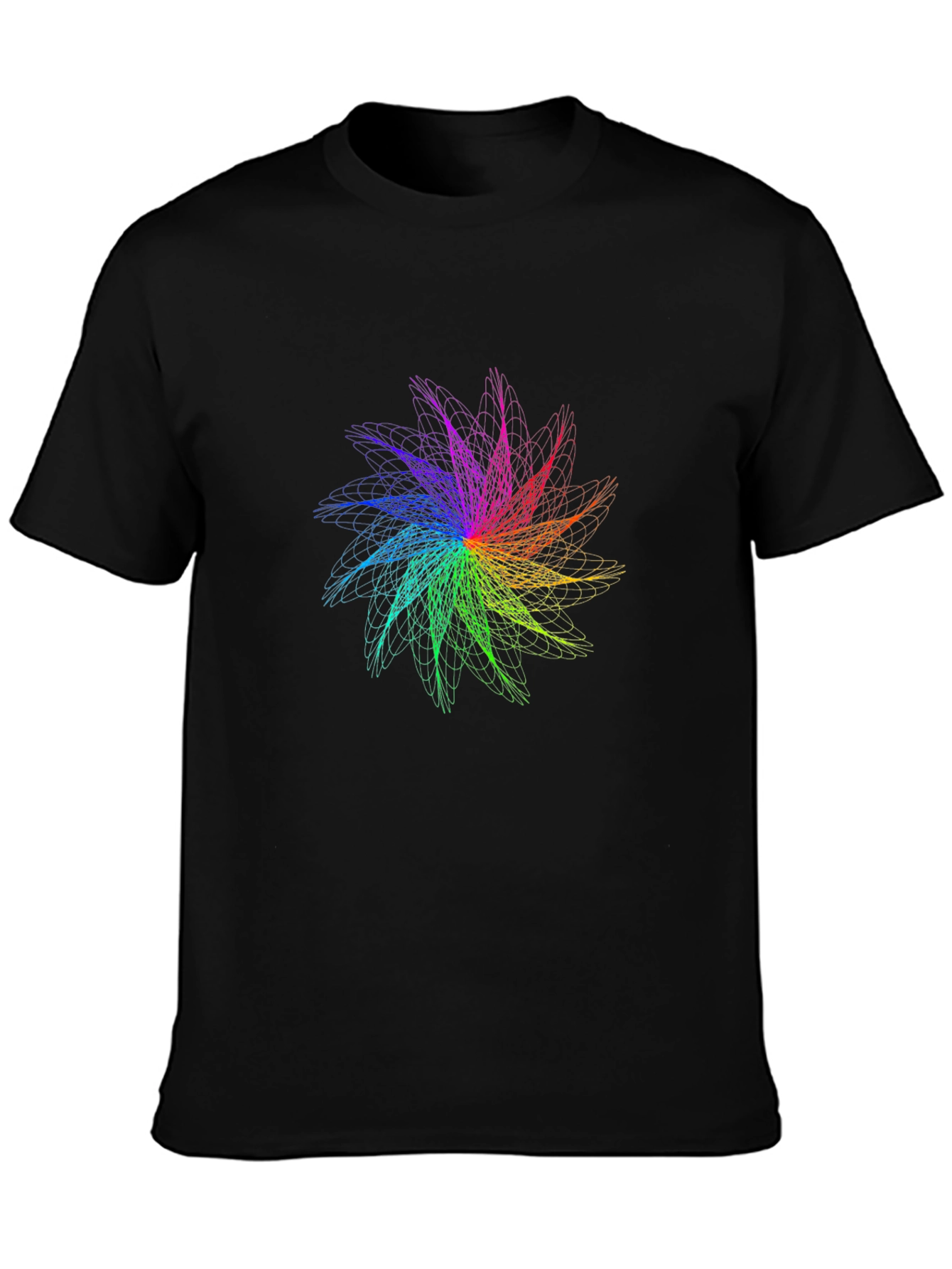 Black Rainbow Fractal Flower Graphic Black T-Shirt view 3