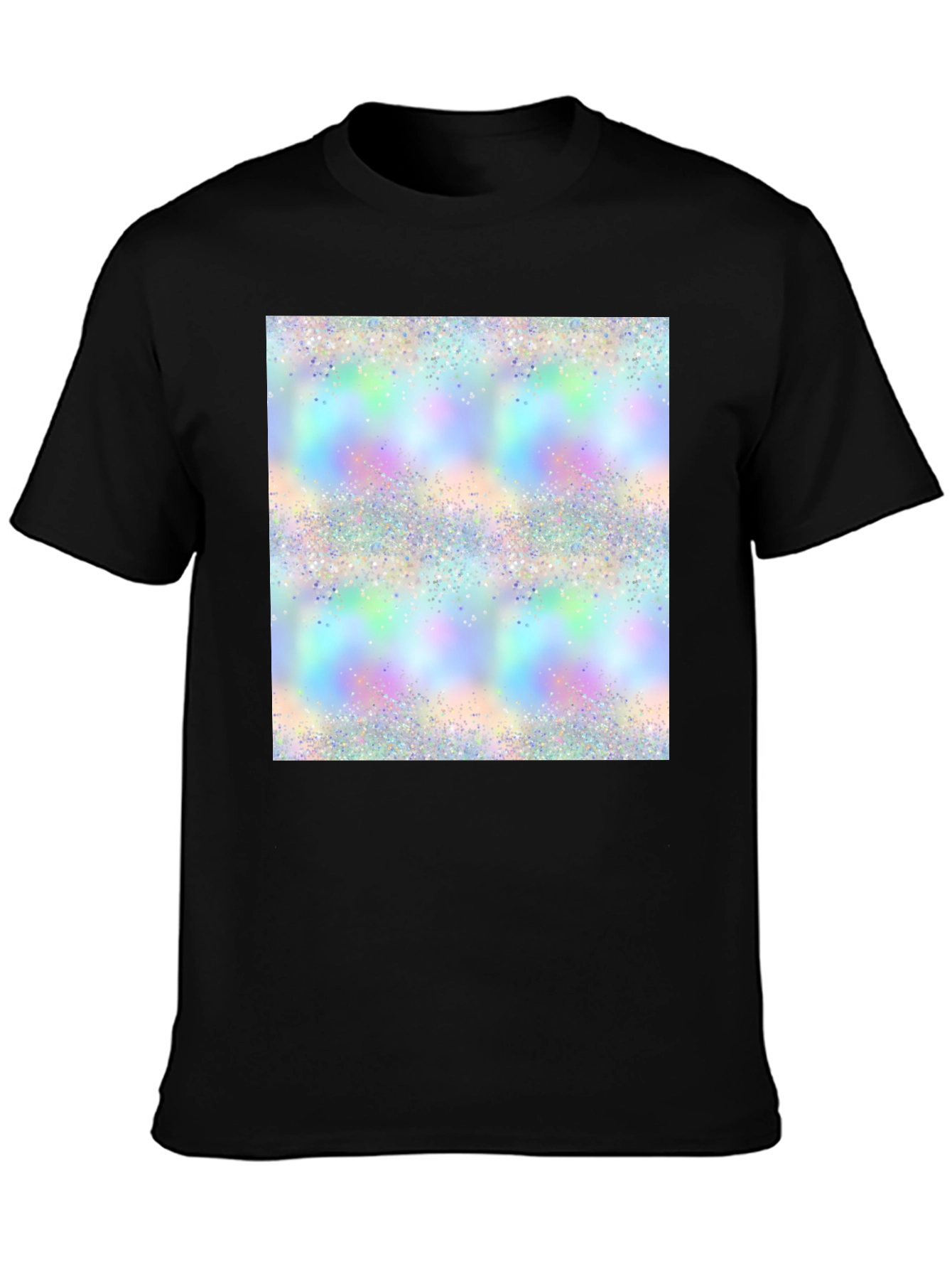 Black Holographic Sparkle Print Black T-Shirt view 3