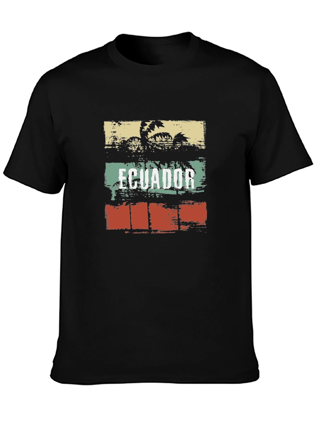 Black Ecuador Retro Palm Tree Graphic T-Shirt view 3