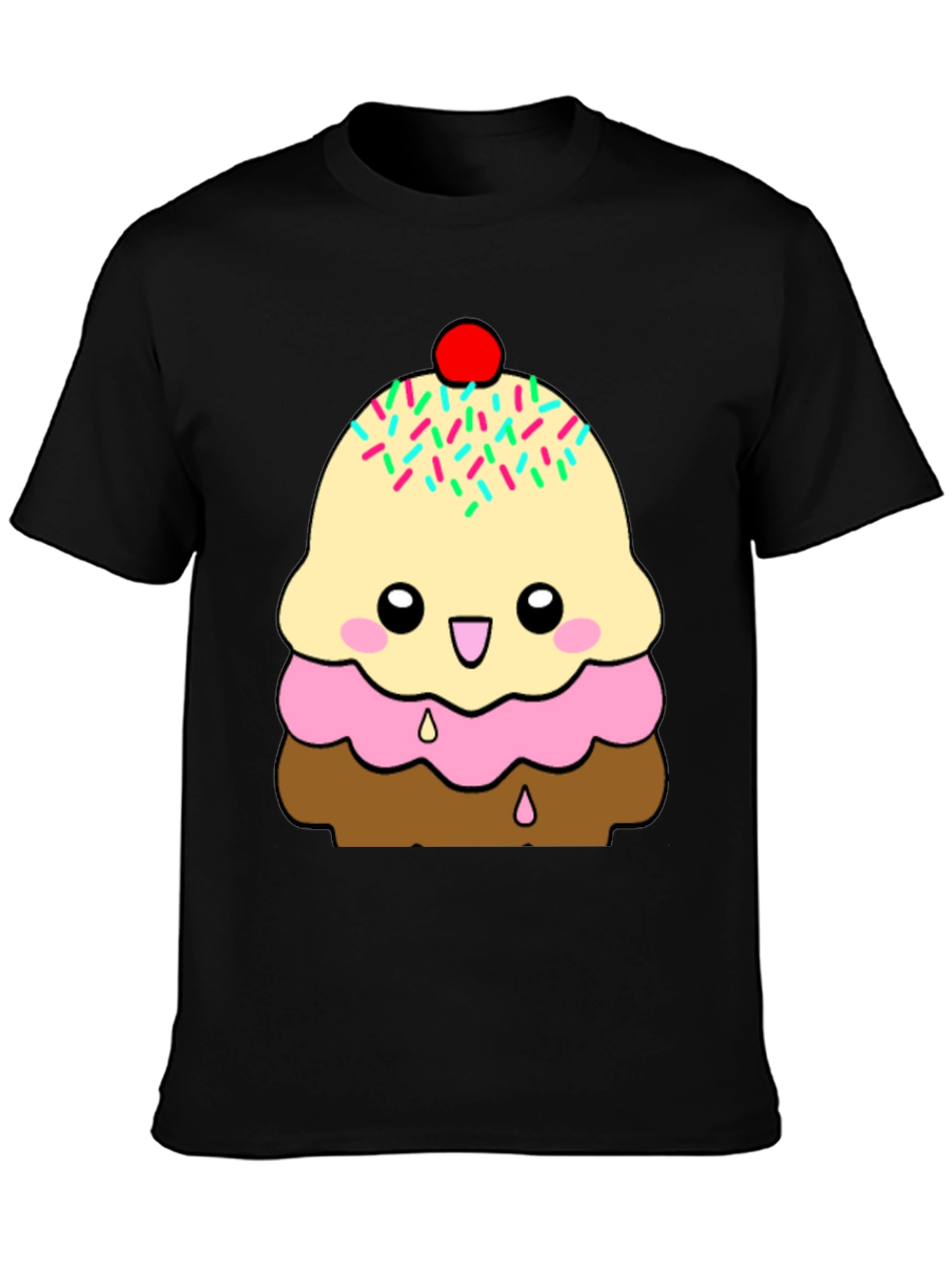 Black Cute Ice Cream Cone Graphic T-Shirt view 3