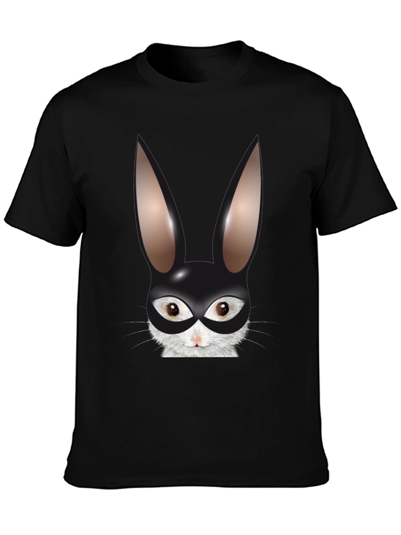 Black Bunny Mask Graphic Tee - Black Cotton Blend T-Shirt view 3