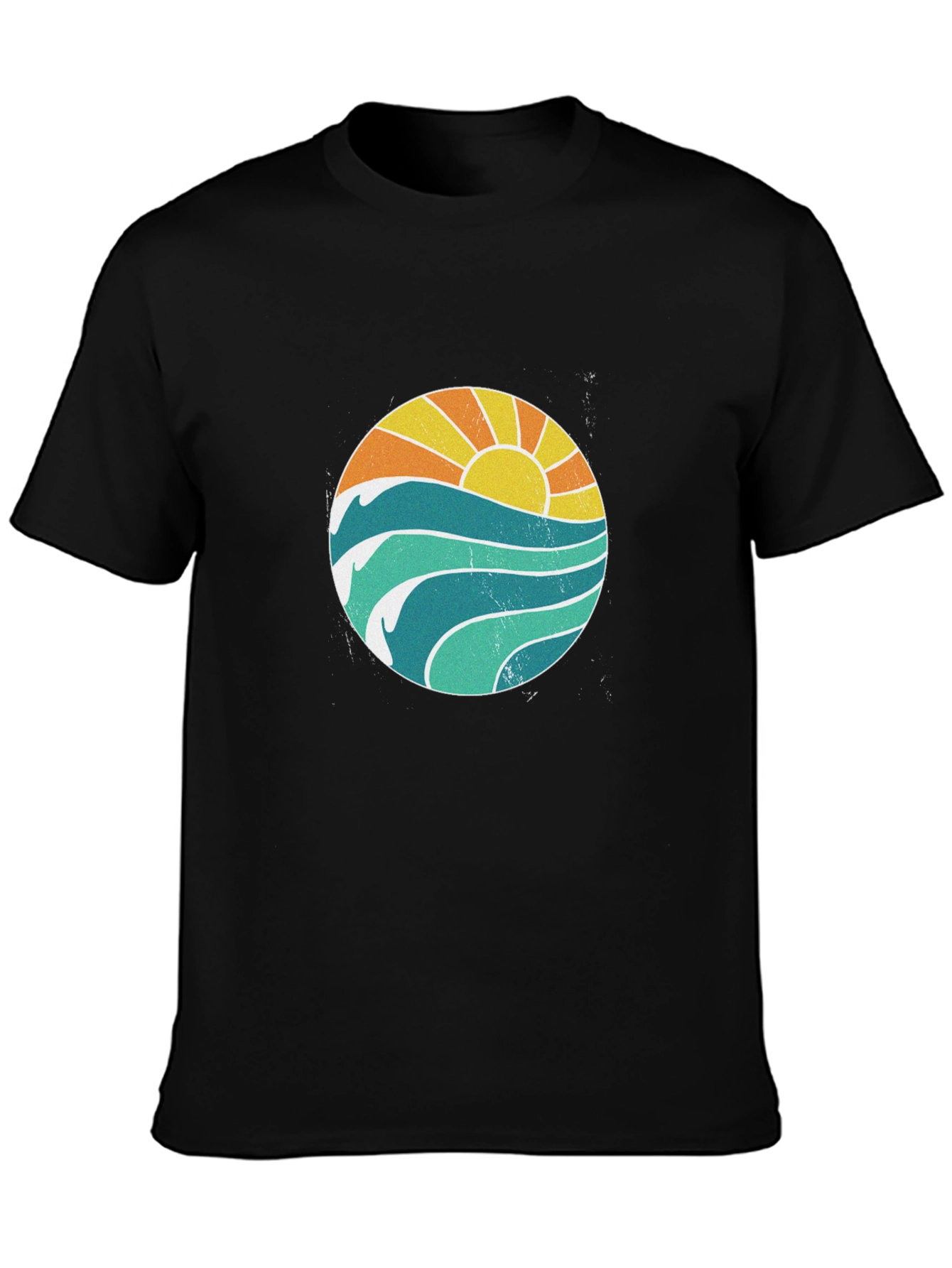 Black Sunset Waves Graphic T-Shirt - Black view 3