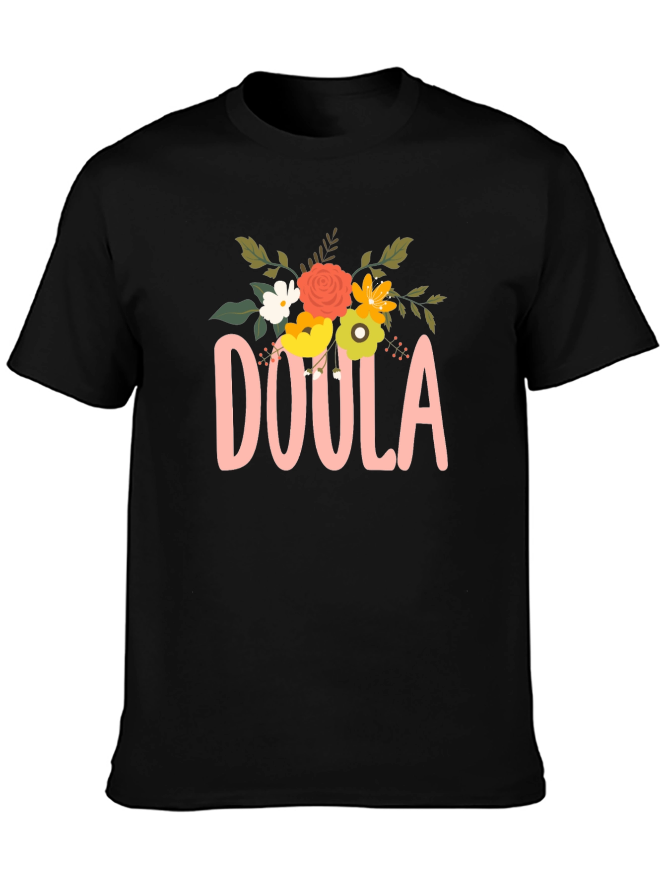 Black Floral Doula T-Shirt view 3