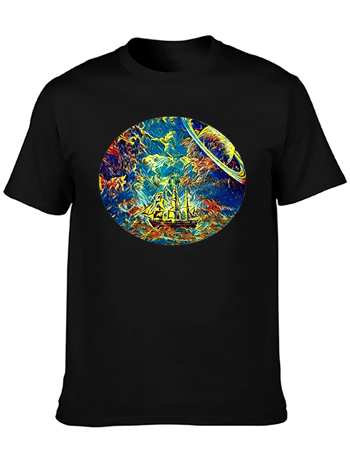 Black Space Sailing T-Shirt - Artistic Design view 3