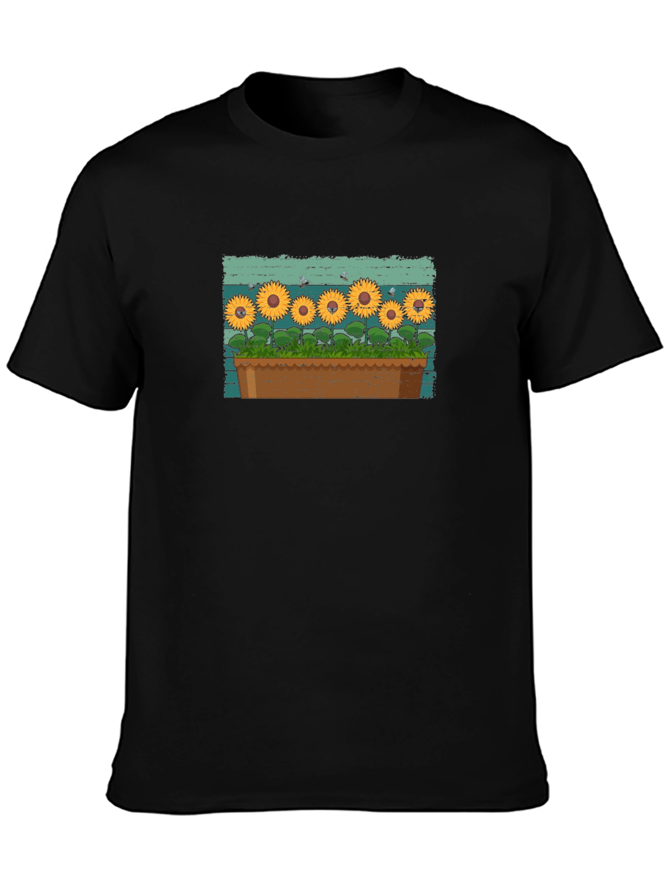 Black Sunflower Garden T-Shirt - Unique Graphic Tee view 3