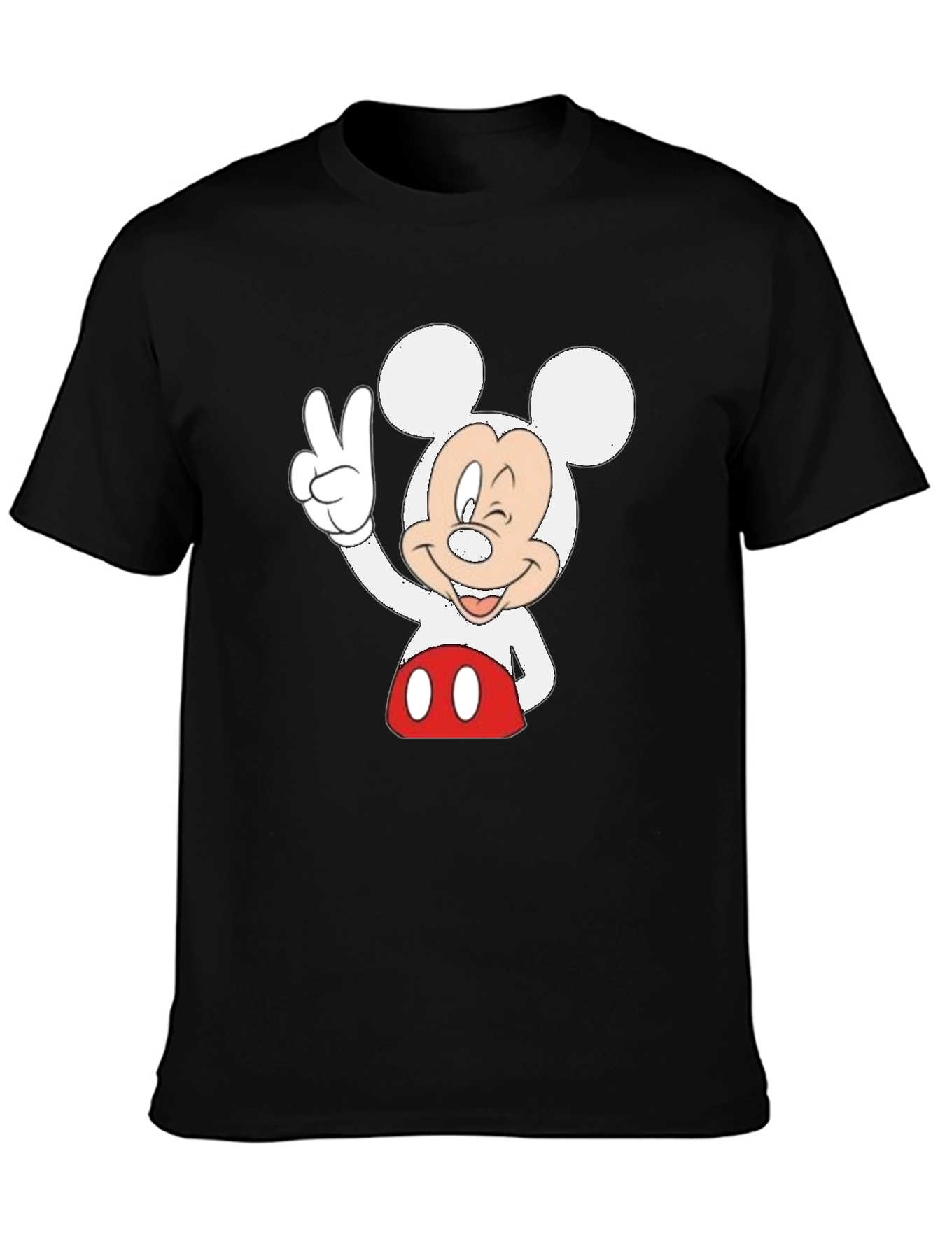 Black Mickey Mouse Peace Sign Black Graphic Tee view 3