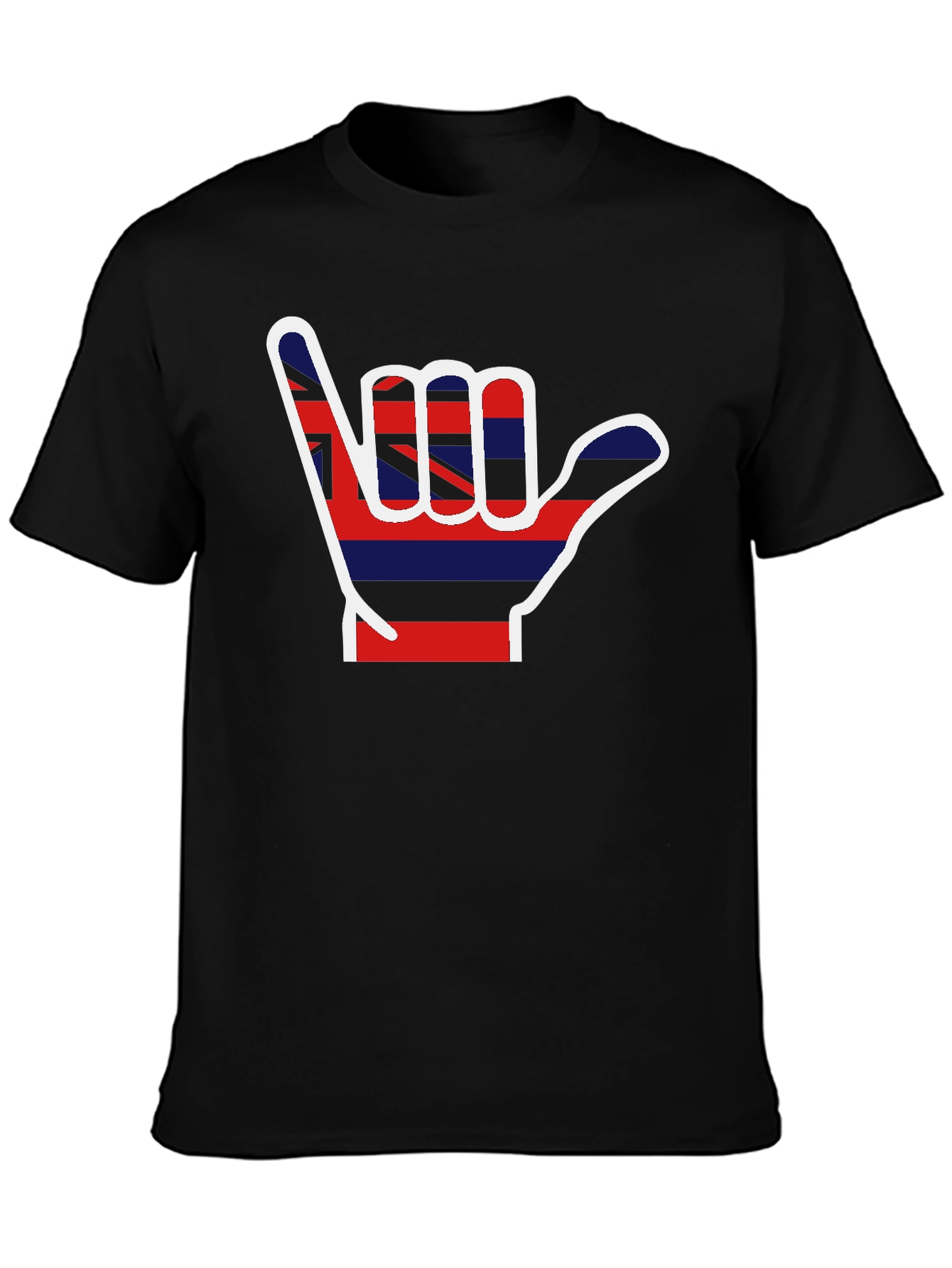 Black Hang Loose Hawaiian Flag Shaka Graphic T-Shirt view 3