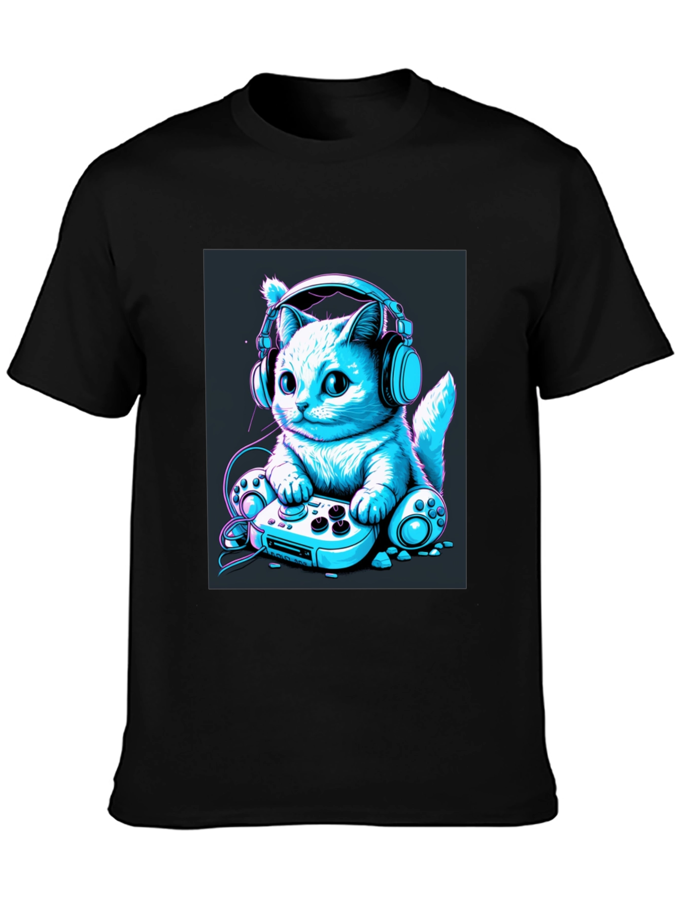 Black Gamer Cat Tee - Cool Graphic T-Shirt view 3
