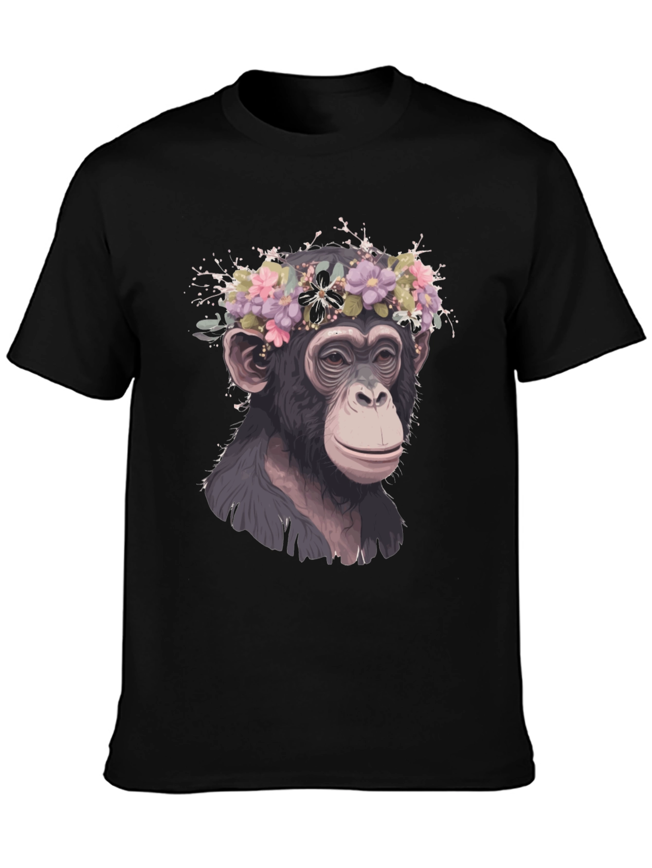 Black Monkey Flower Crown T-Shirt - Artistic Animal Tee view 3