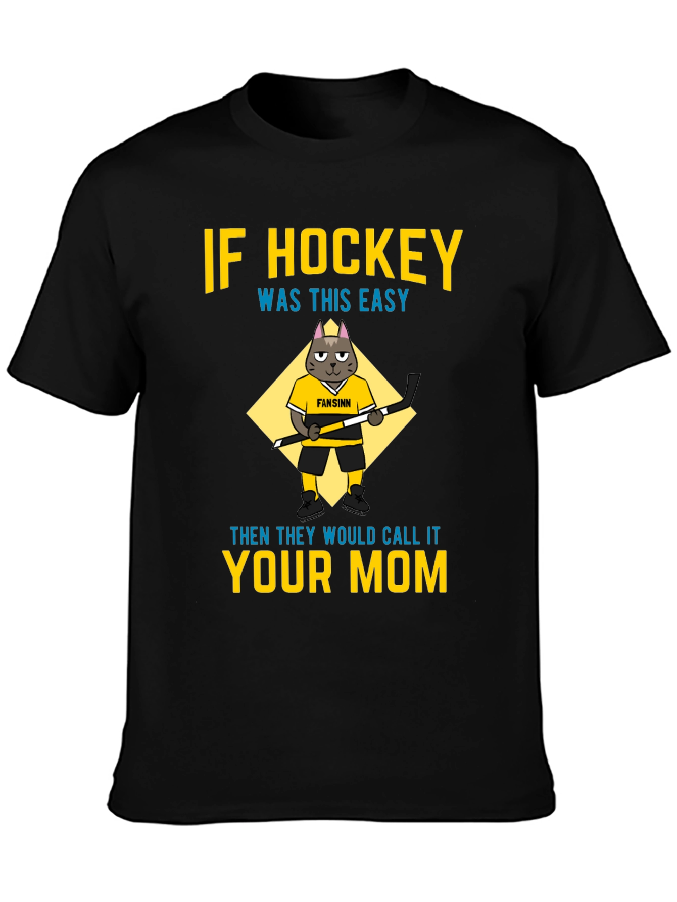 Black Funny Hockey Mom T-Shirt - Cat Graphic Tee view 3