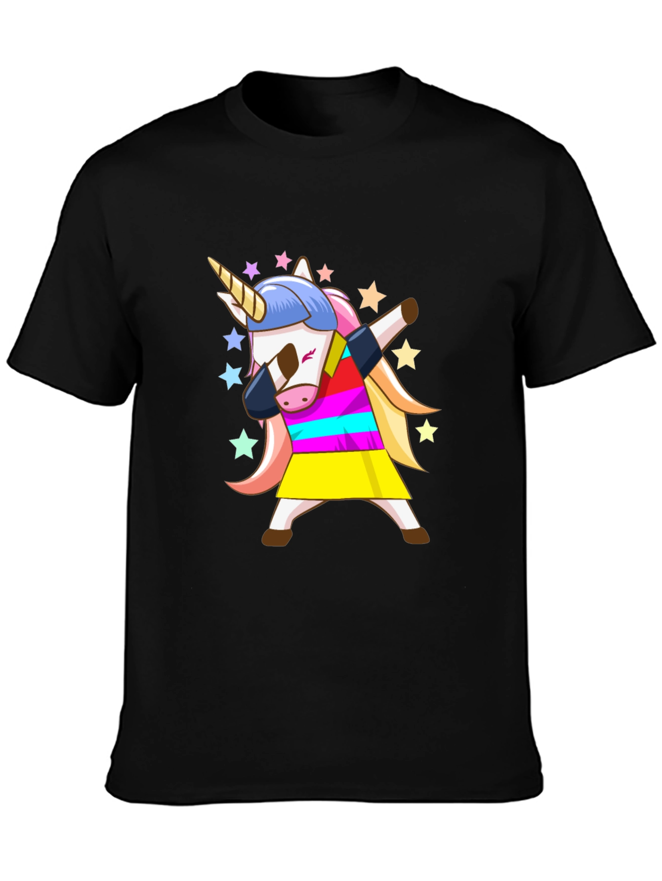 Black Dabbing Unicorn Black T-Shirt - Fun Cartoon Graphic Tee view 3