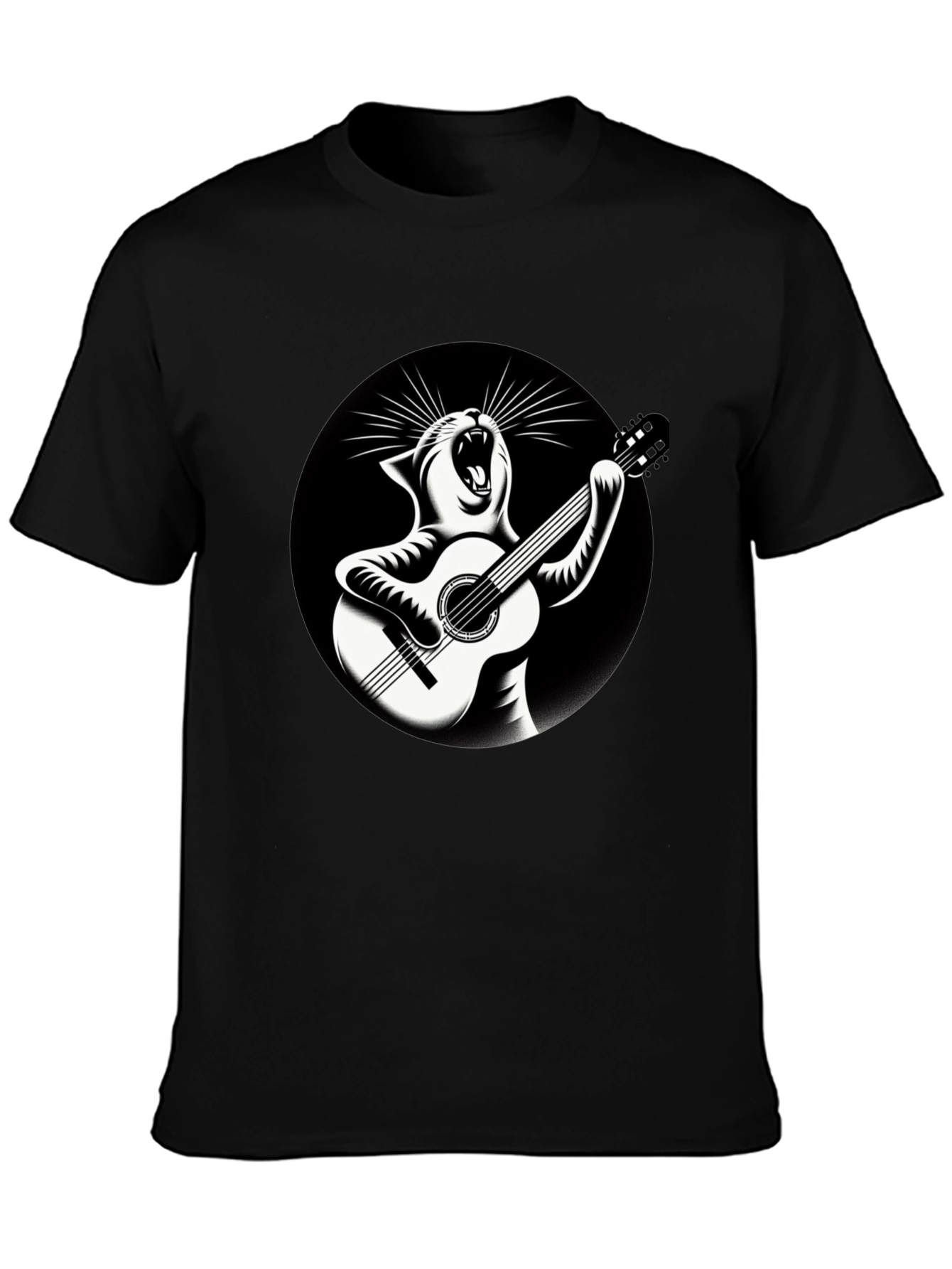 Black Cat Playing Guitar Graphic T-Shirt view 3