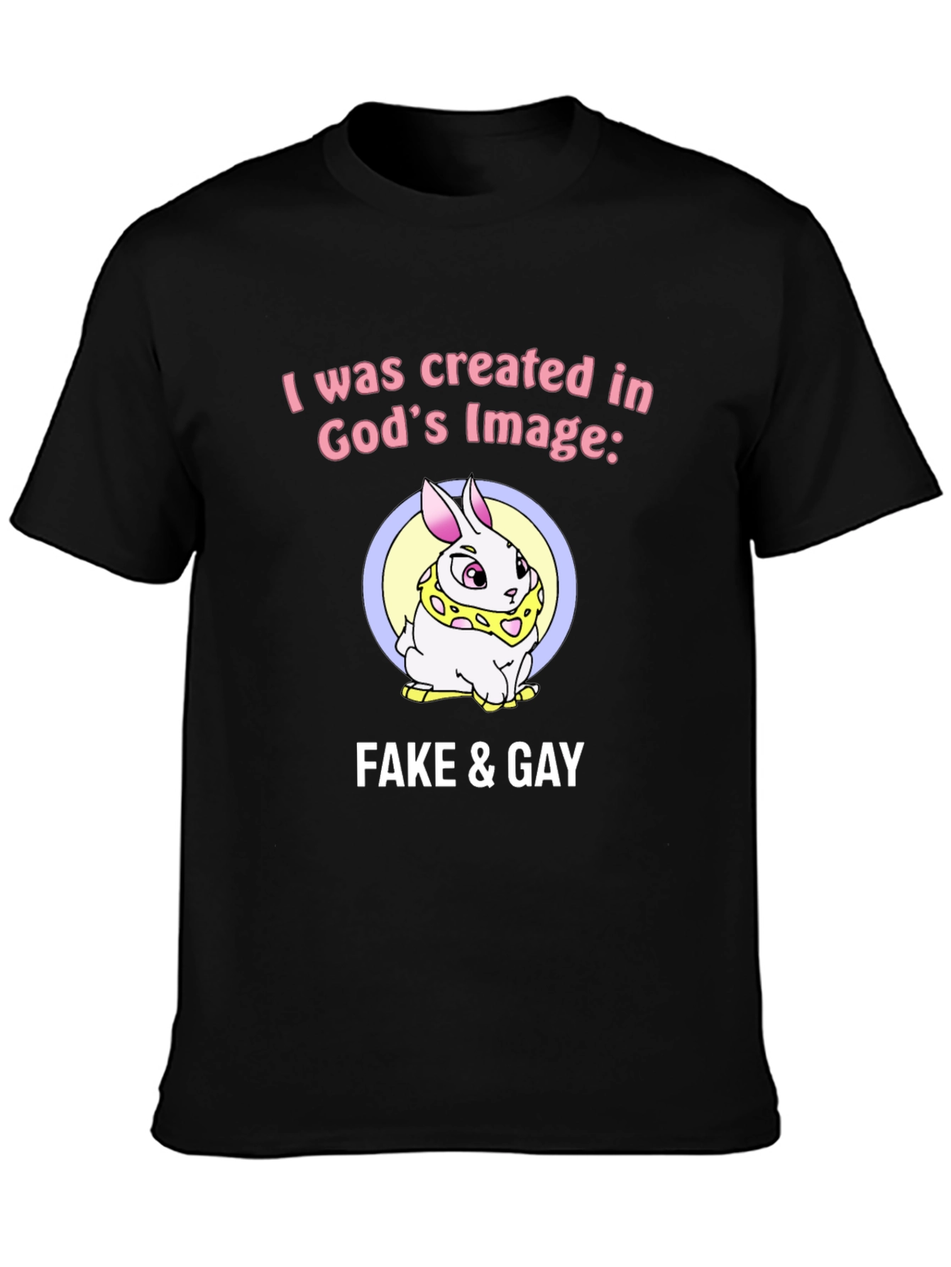 Black Funny Graphic Tee - "Fake & Gay" Bunny T-Shirt view 3