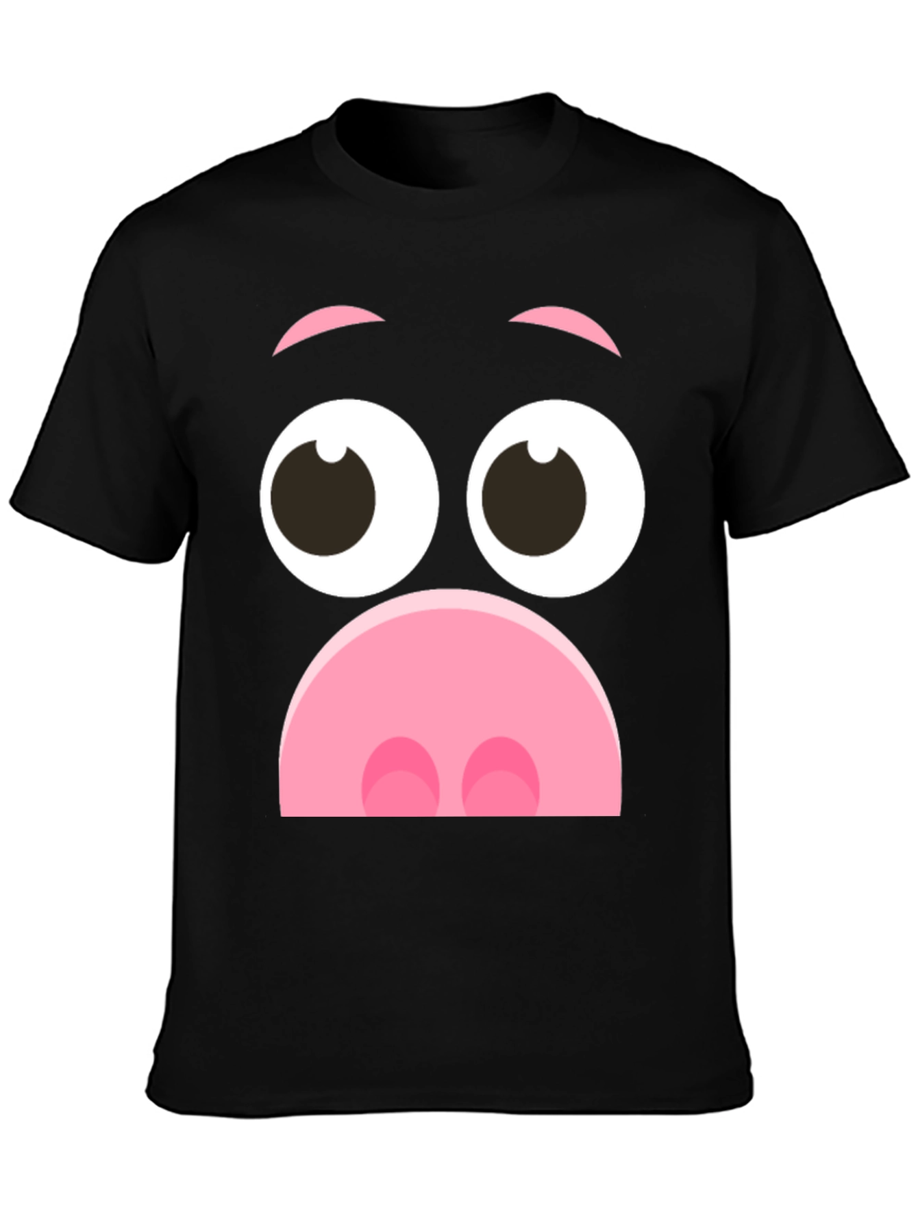 Black Funny Pig Face Graphic T-Shirt - Novelty Cartoon Tee view 3