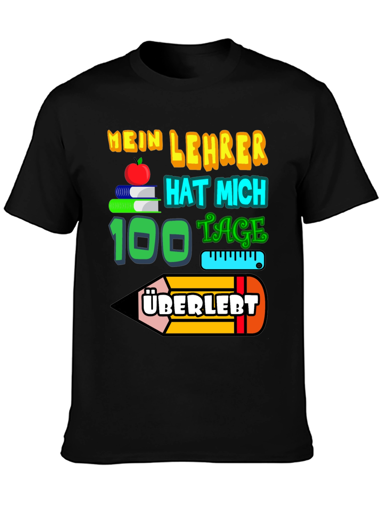Black My Teacher Survived 100 Days T-Shirt view 3