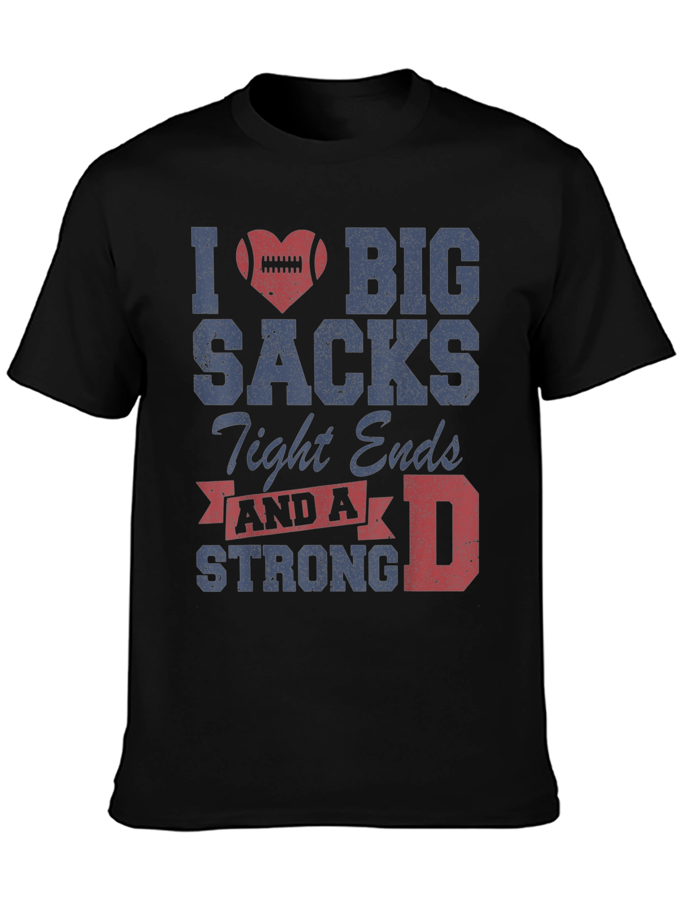 Black I Heart Big Sacks T-Shirt - Football Humor Tee view 3