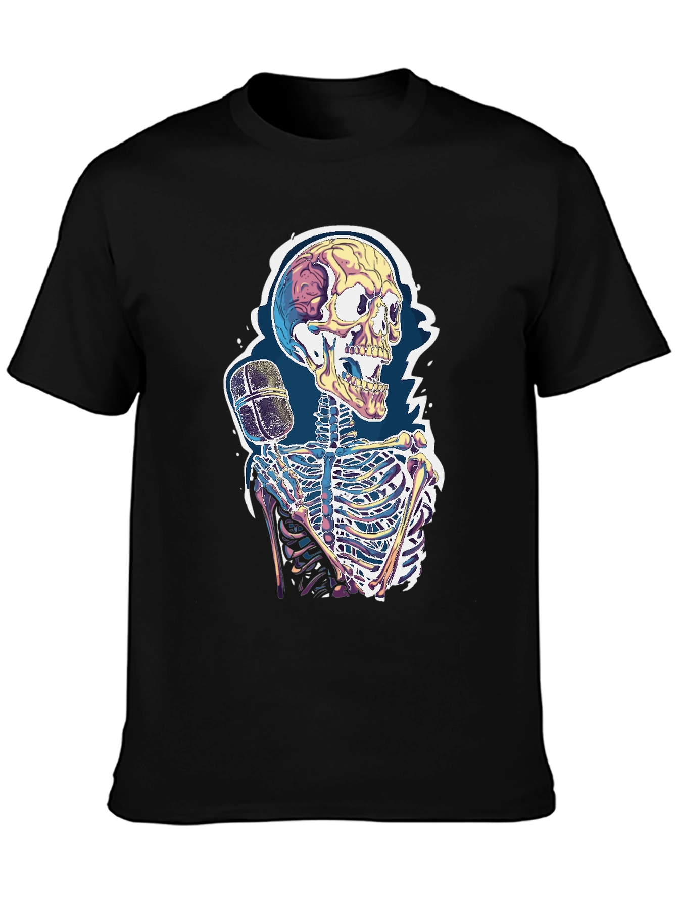 Black Skeleton Microphone Graphic Tee - Black view 3