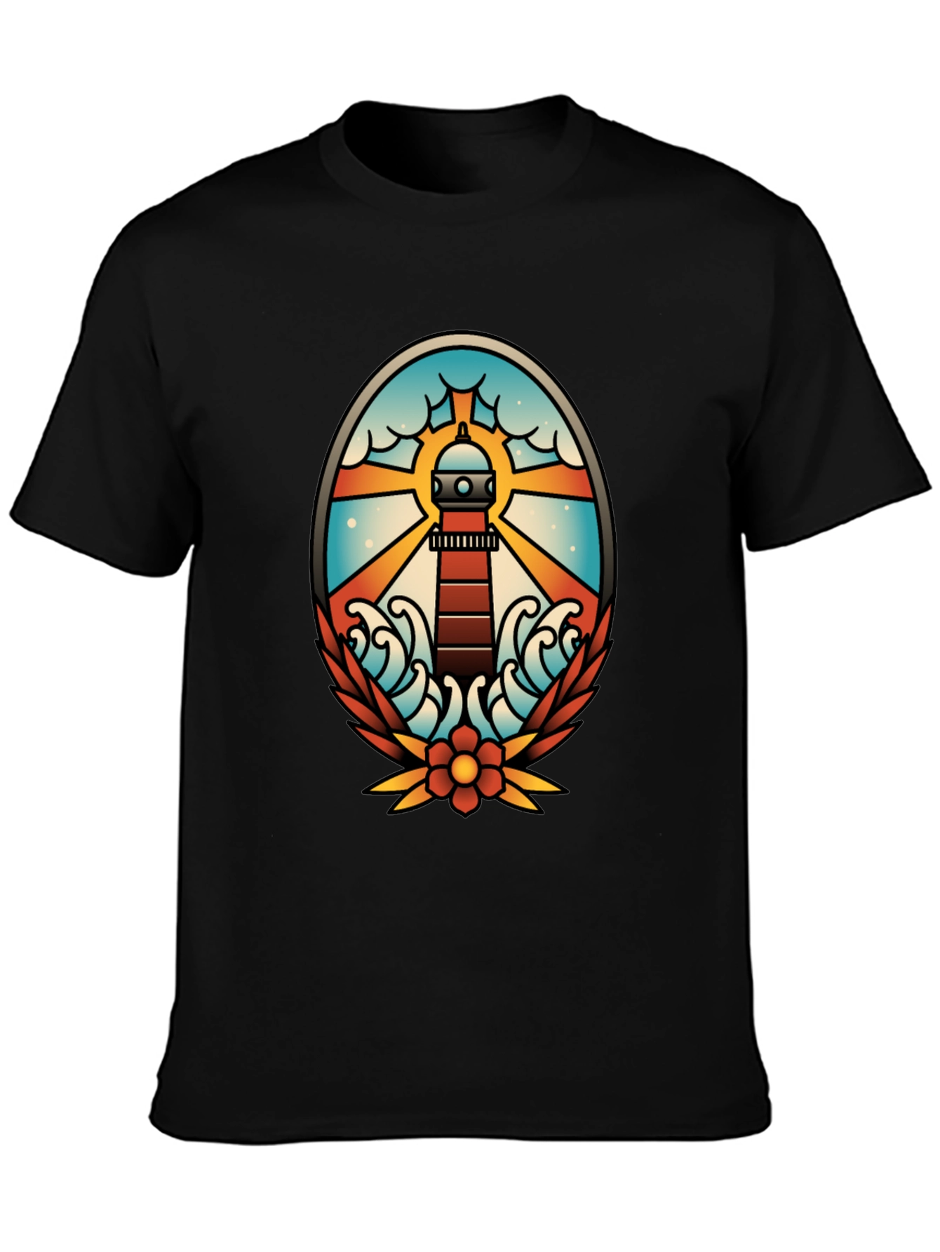 Black Lighthouse Tattoo Graphic T-Shirt - Black view 3