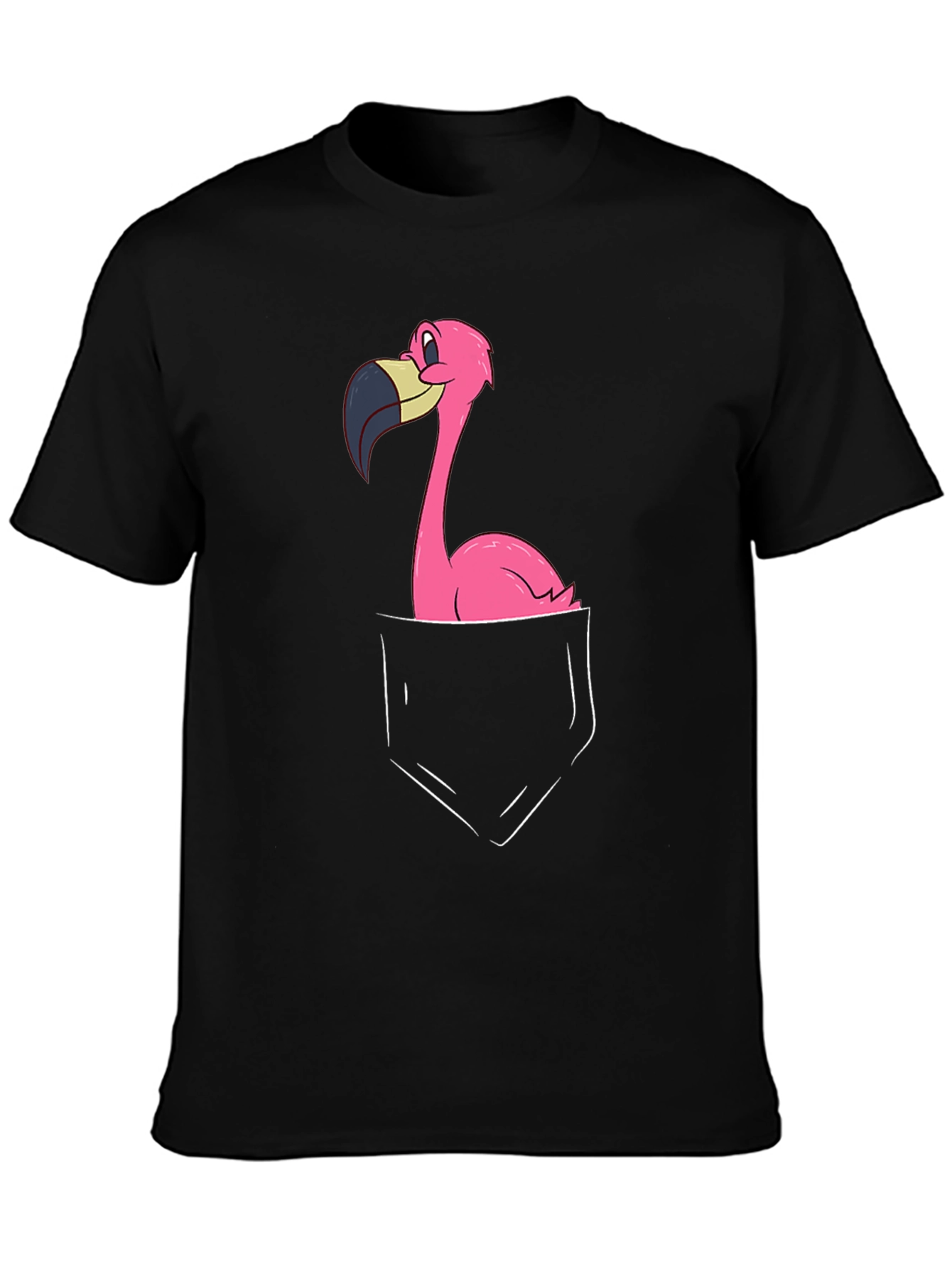 Black Flamingo Pocket Graphic Tee - Black Cotton Blend view 3
