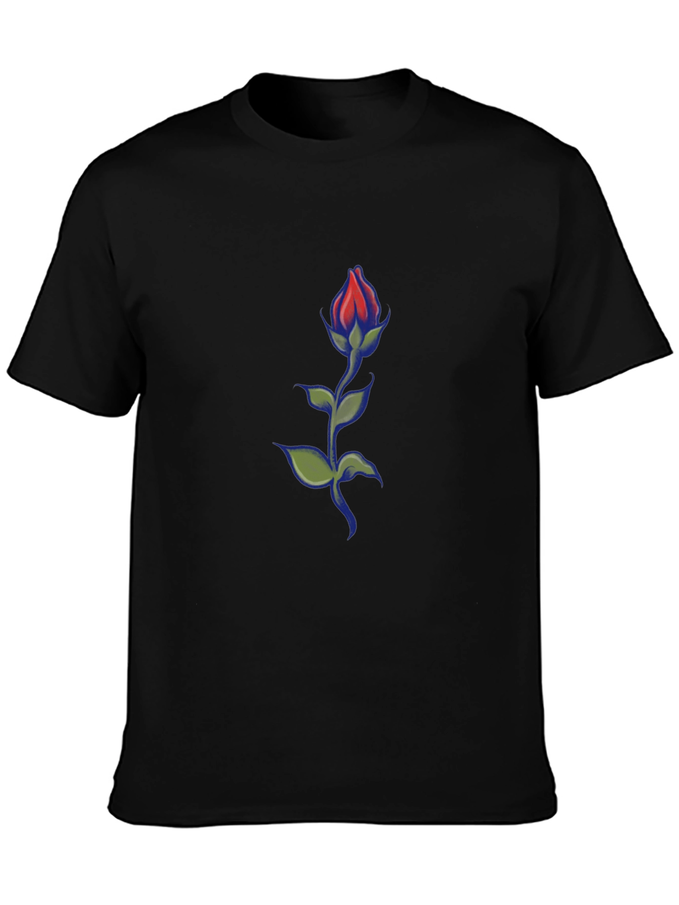 Black Men's Black T-Shirt with Rose Design view 3