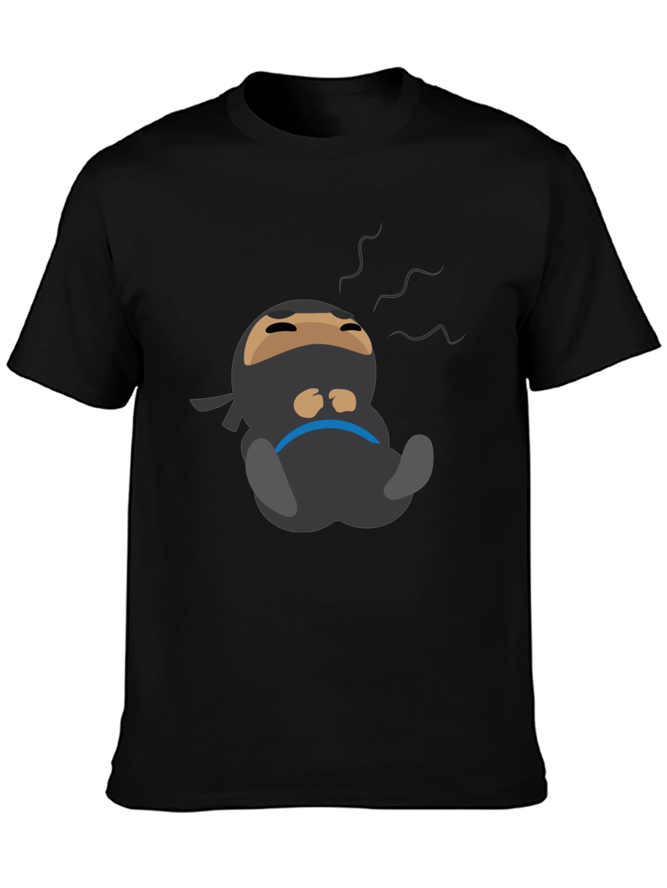 Black Lazy Ninja Cartoon T-Shirt - Men's Black Tee view 3