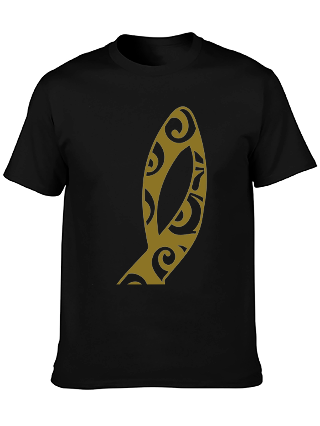 Black Stylish Black T-Shirt with Unique Gold Graphic Print view 3